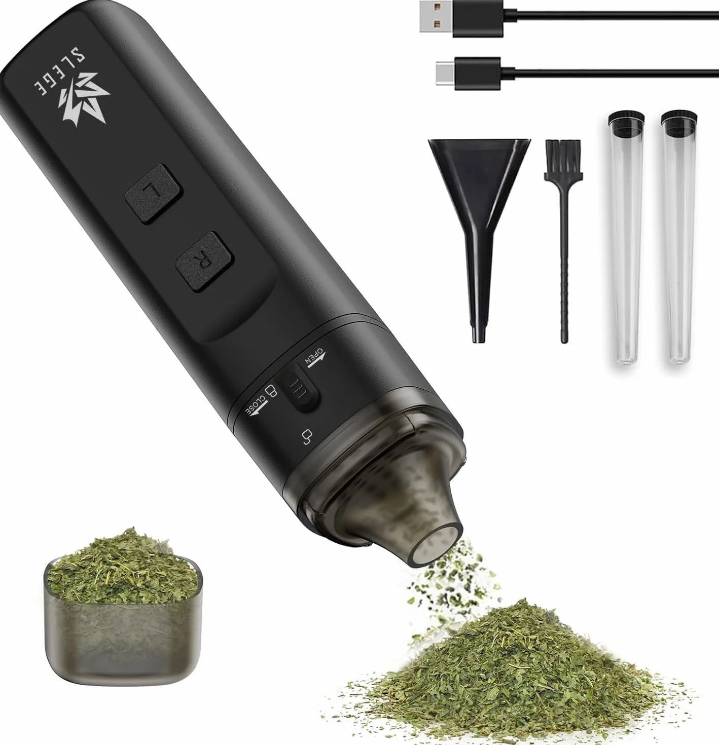 Elektrische Grinder,Grinder Elektrische,Gewürzmühle,Mühle für Gewürzen/Pollen,Super Leistung 7 Nm Schnelles Mahlen,2-Wege-Mahlen ohne Feststecken,mit Trichter,Schüssel,Kegelrohr (Schwarz)