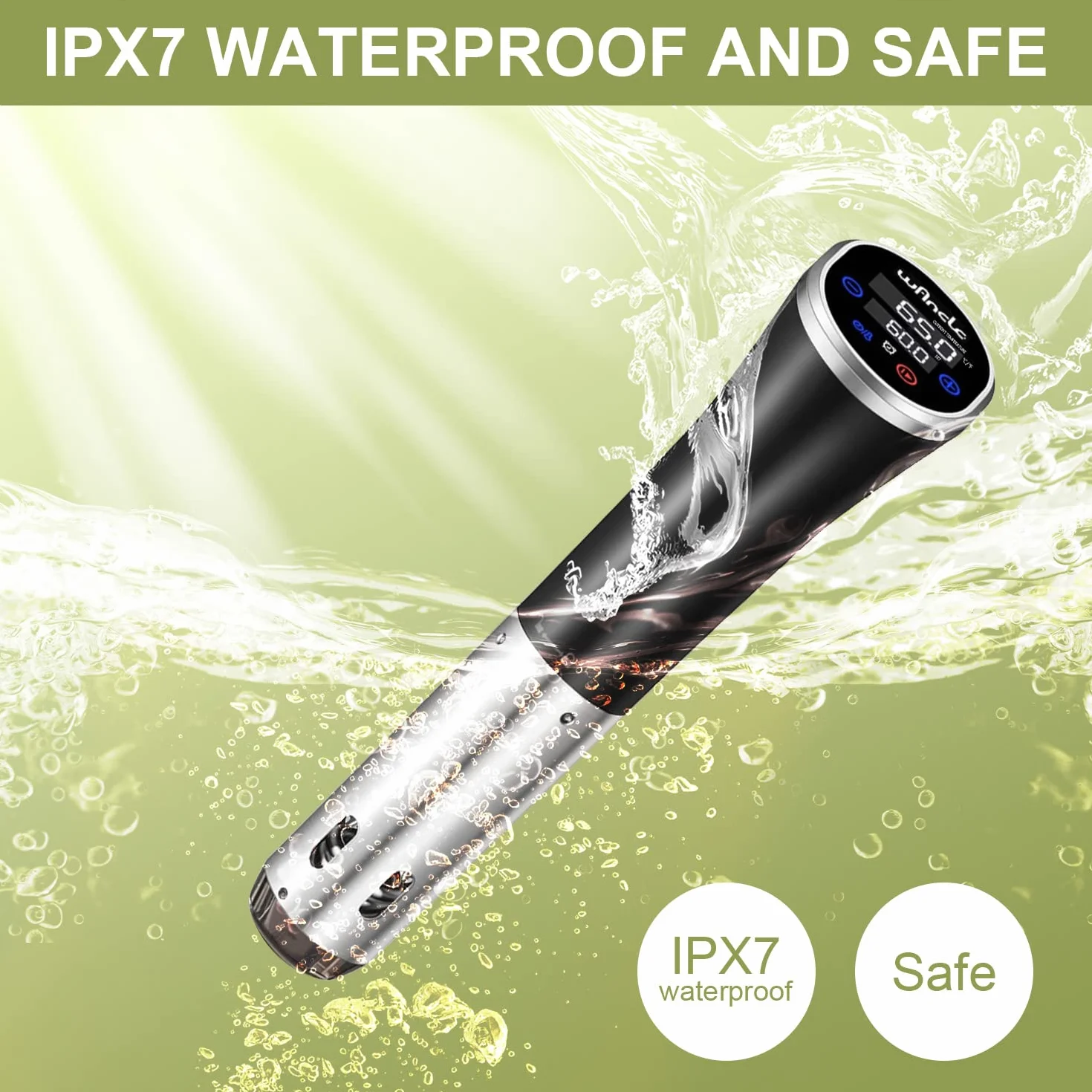 Sous Vide, Wancle Sous Vide Garer Stick 1100W IPX7 Wasserdicht Präzisionskochtopf Immersion Zirkulator Mit Reservierungsfunktion, einfach zu speichern