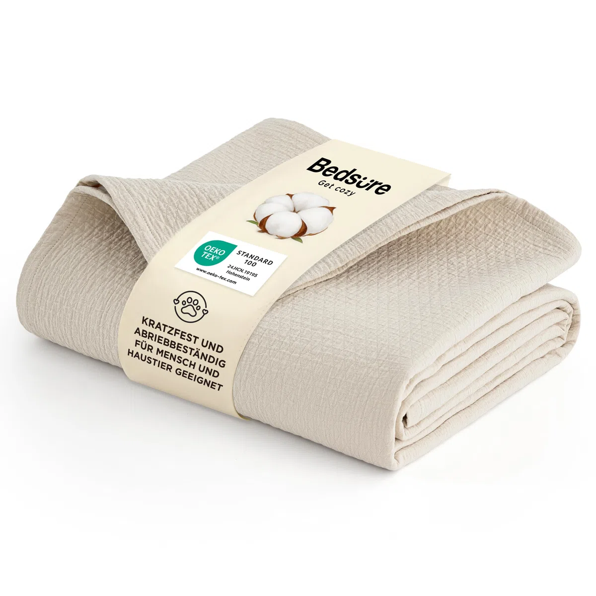 BEDSURE Tagesdecke 100% Baumwolle Kuscheldecke mit Rautenmuster Beige 180x240cm