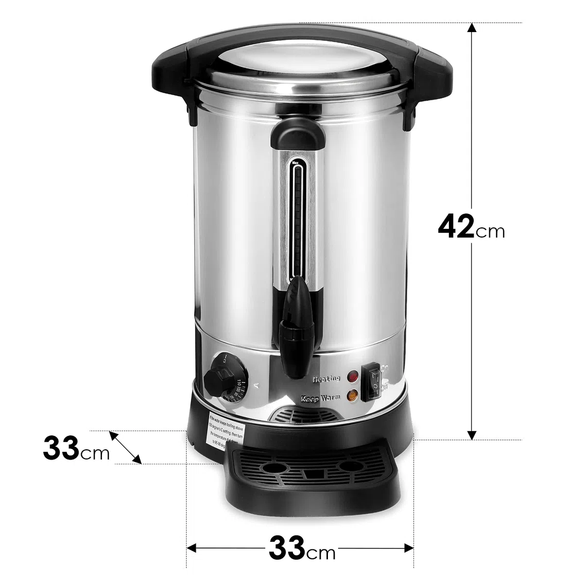 8,8L Glühweinkocher, Glühweinkessel Heißwasserspender aus Edelstahl, mit Auffangschale Zapfhahn Thermostat Füllstandanzeige, Glühwein Heißgetränkeautomat