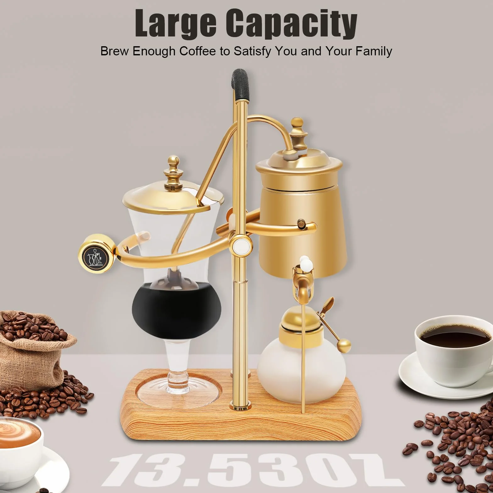 Siphon Kaffeemaschine, 400ml Retro Kaffeebereiter Vakuum Kaffeebereiter Set, 4 Tassen Heimgebrauch Glassiphon Kaffeemaschine Siphon-Kaffeekanne Vintage-Kaffeemaschine - Gold