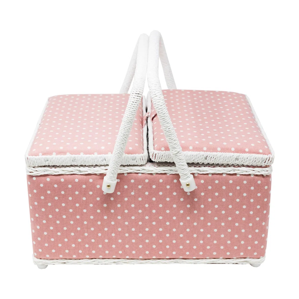 Korbond Nähkorb mit zwei Deckeln, gepunktet, 17 x 24 x 31 cm, Rosa