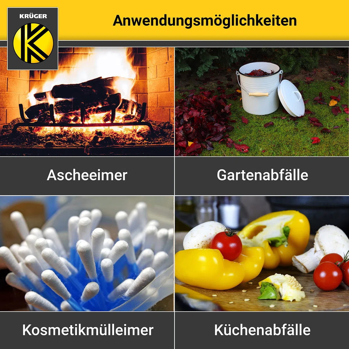 KRÜGER Mülleimer mit Deckel - Stahl Abfalleimer mit Emaille-Beschichtung und Holzgriff - schnitt- und kratzfeste Oberfläche - langlebig und vielseitig einsetzbar (3 Liter, weiß)