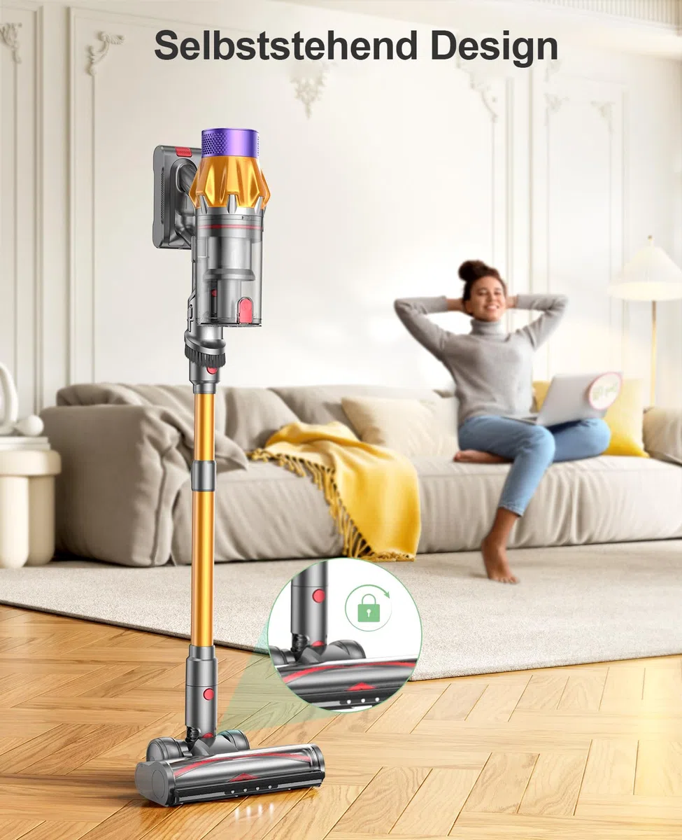 SunSare Akku Staubsauger Kabellos 600W/50000Pa/65Min, Akkustaubsauger mit 1M Schlauch, Wandladehalterung, Aromafunktion, Selbststehend, für Hartböden Teppiche Tierhaare