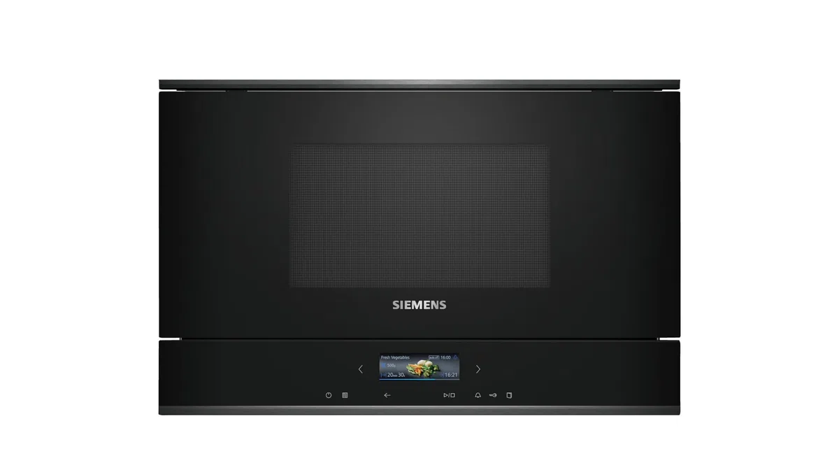 Siemens BF722L1B1 iQ700 Einbau-Mikrowelle, cookControl7 - Automatikprogramme, humidClean Plus - Innenraumreinigung, optimal für den Hocheinbau, seitlich öffnende Drehtür, Schwarz