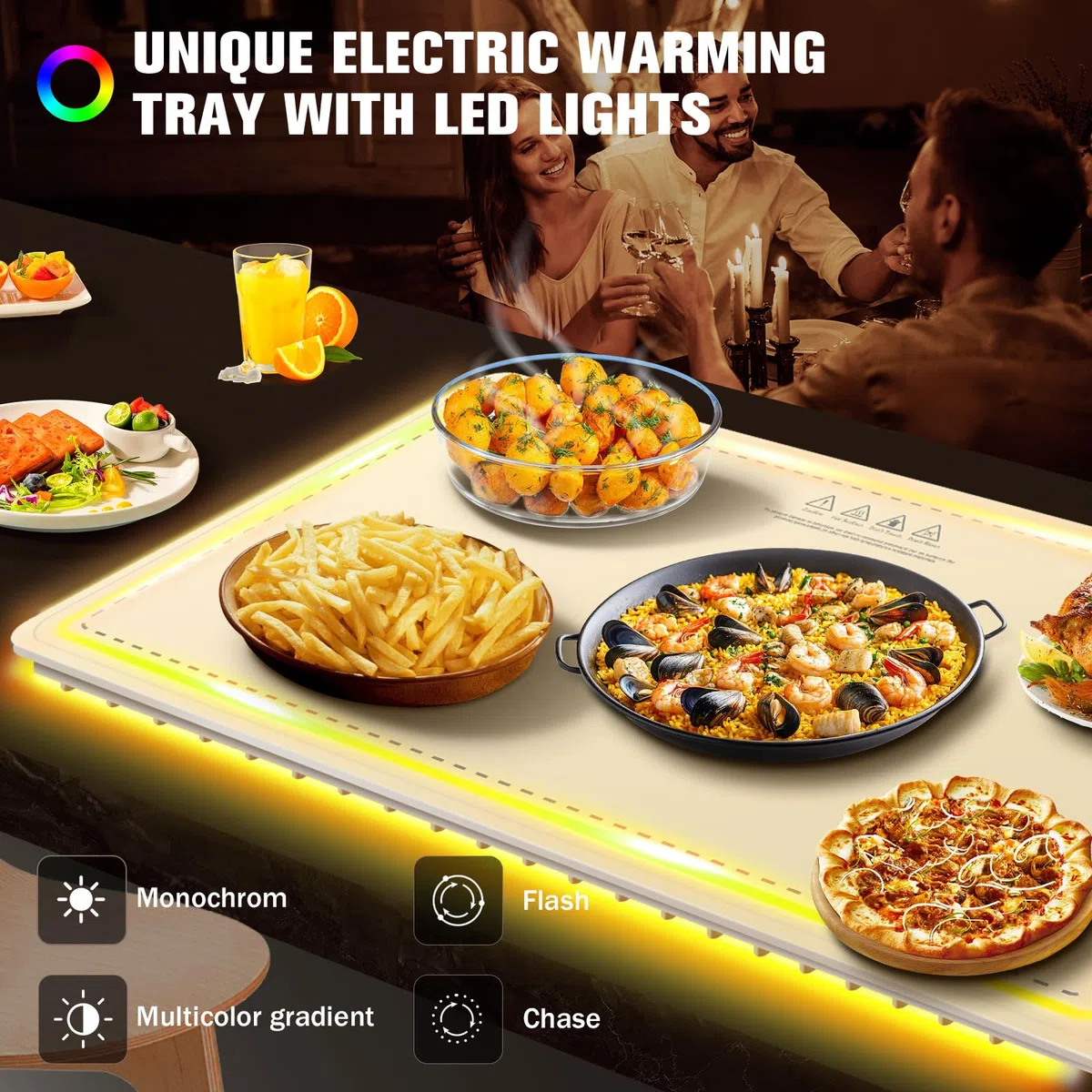 KingSom Warmhalteplatte Elektrisch mit Licht, Faltbare Speisenwärmer, Einstellbarer Temperatur 50-100°C & 1-6H Timer, Faltbare Silikon & Schnelle Erwärmung, Wärmeplatte Essen für Buffet,Familienfeiern