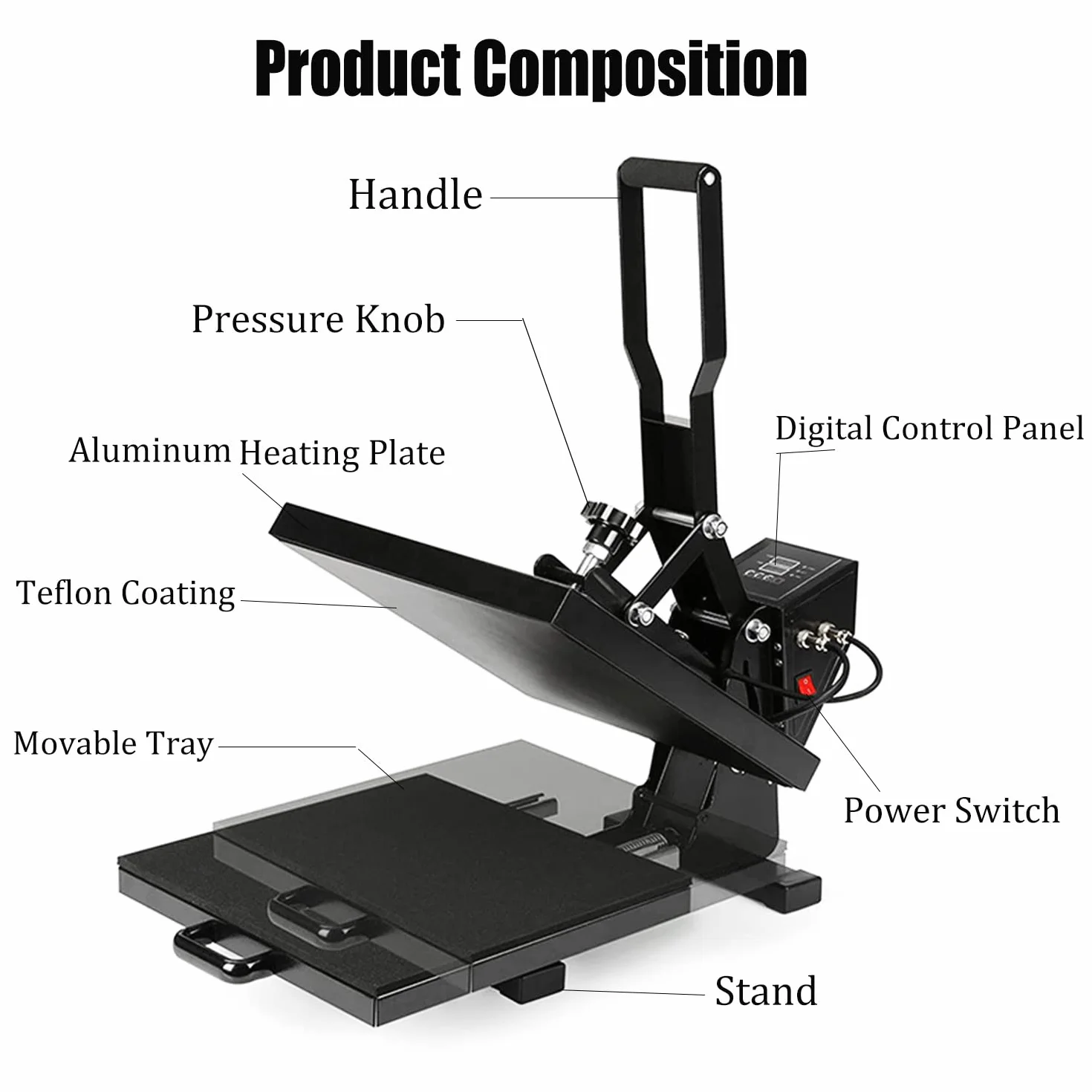 40x50cm Hitzepresse Heißpresse Maschine 2000W Transferpresse Sublimationsmaschine Mulitifunktional Textilpresse für T-Shirts Kissen Tasche Mauspads