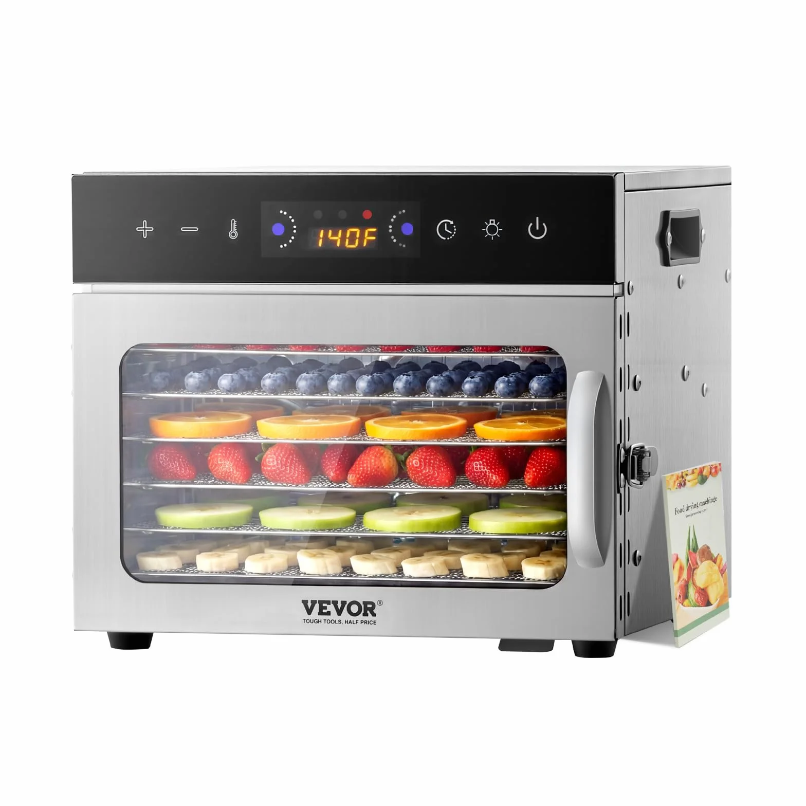 VEVOR Dörrgerät Dörrautomat 6 Edelstahlschalen, elektrischer 400 W Futtertrockner mit einstellbarer Temperatur, Gefriertrockner für Trockenfleisch Fleisch Obst Gemüse Kräuter Hundeleckerlis