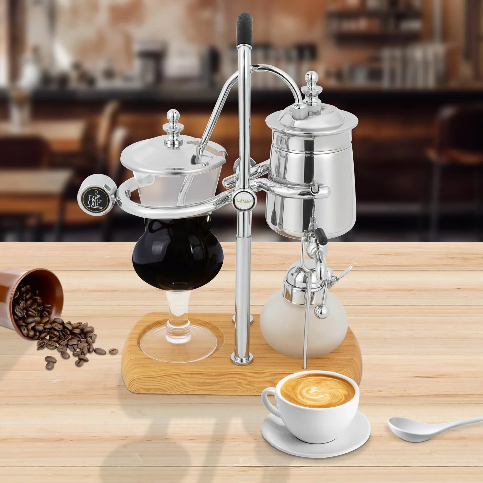Syphon Kaffeemaschine, Belgisch Belgien Family Balance Siphon, Vakuum-Kaffeekanne mit Messbecher und Löffel 23,5 x 12 x 38 cm