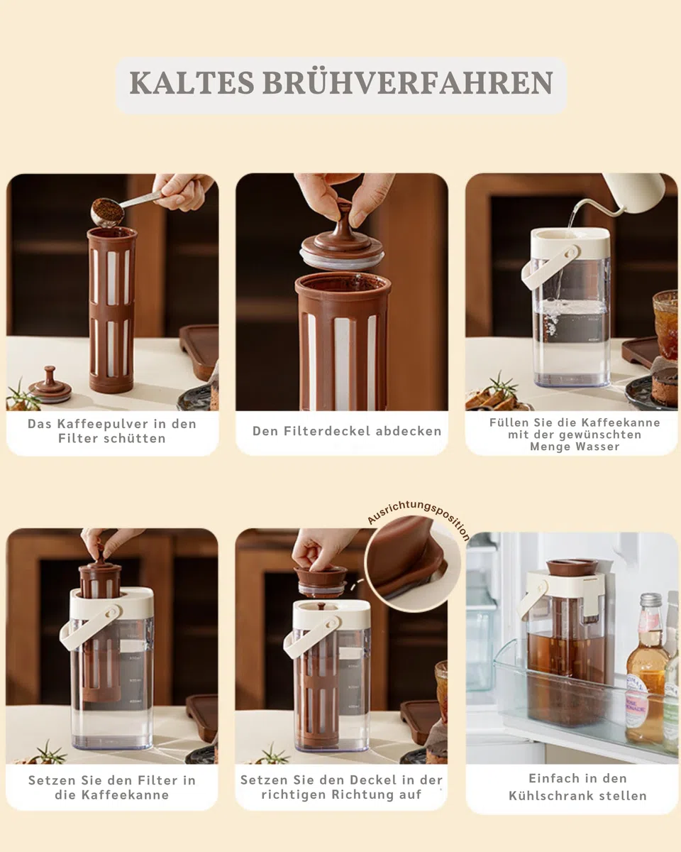 JanYoo Cold Brew Kaffeebereiter 1000ml, Cold Brew Coffee Maker mit Feinstfilter, Kaltgebrüh-Kaffeemaschine Tragbar für Eiskaffee, Eistee, Saft