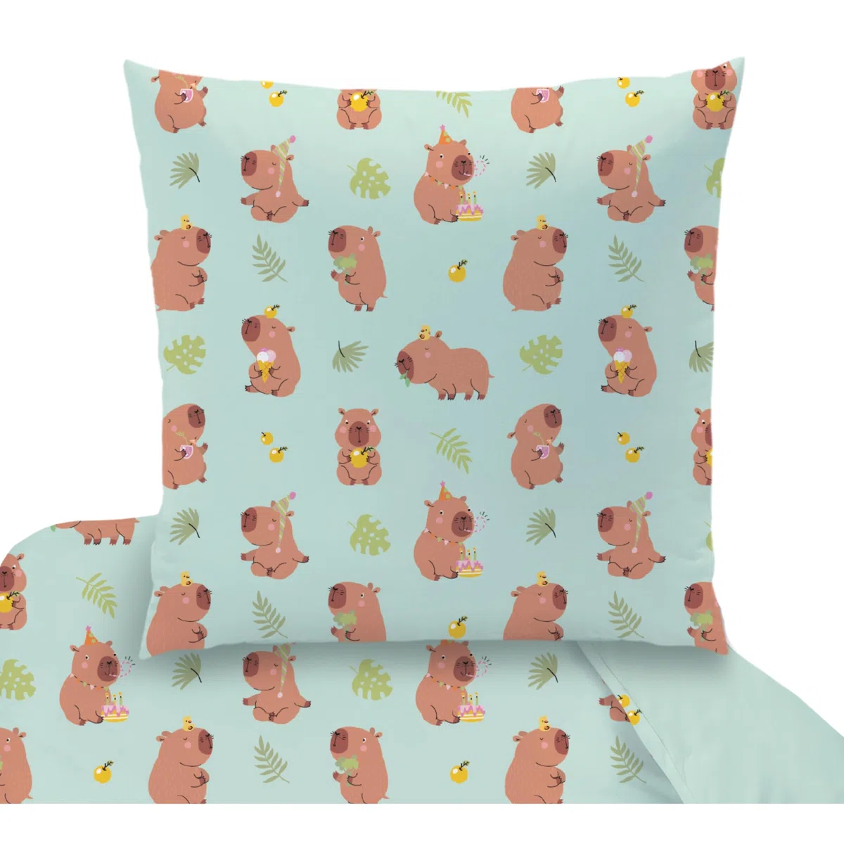 MTOnlinehandel Capybara Bettwäsche 135x200 + 80x80 cm – Renforcé Baumwolle, Öko-Tex Zertifiziert, Reißverschluss – süßes Capybara Motiv „Be Like Capy“, Kinder & Teenager Geschenk