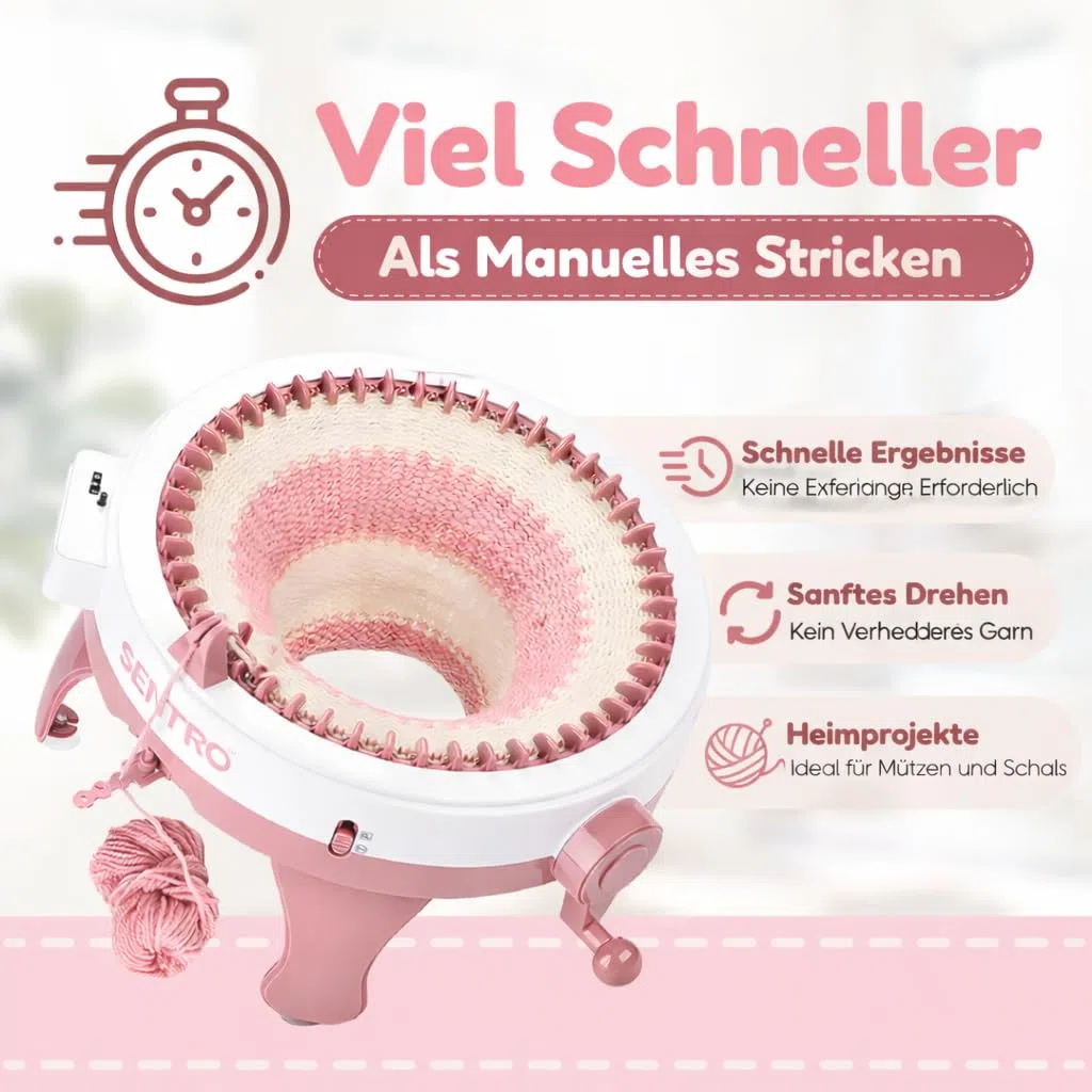 Tiny Thinkers Sentro Strickmaschine XL, Rundstrickmaschine mit 48 Nadeln, 10x schneller als Handstricken, Komplettes Strickset mit E-Book, Wolle & Zubehör, Für Anfänger, Kinder & Fortgeschrittene