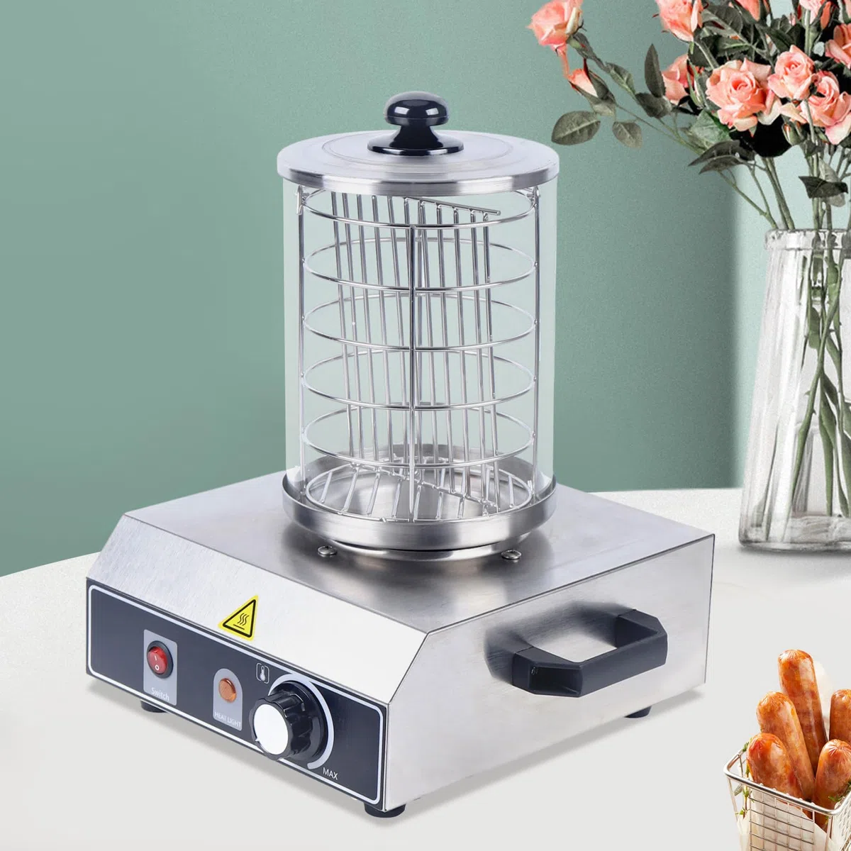 350W Würstchenwärmer, Hot Dog Gerät mit 30-85℃ Einstellbarer Temperatur, Edelstahl Wurstkocher für Bäckereien, Cafés, Partys