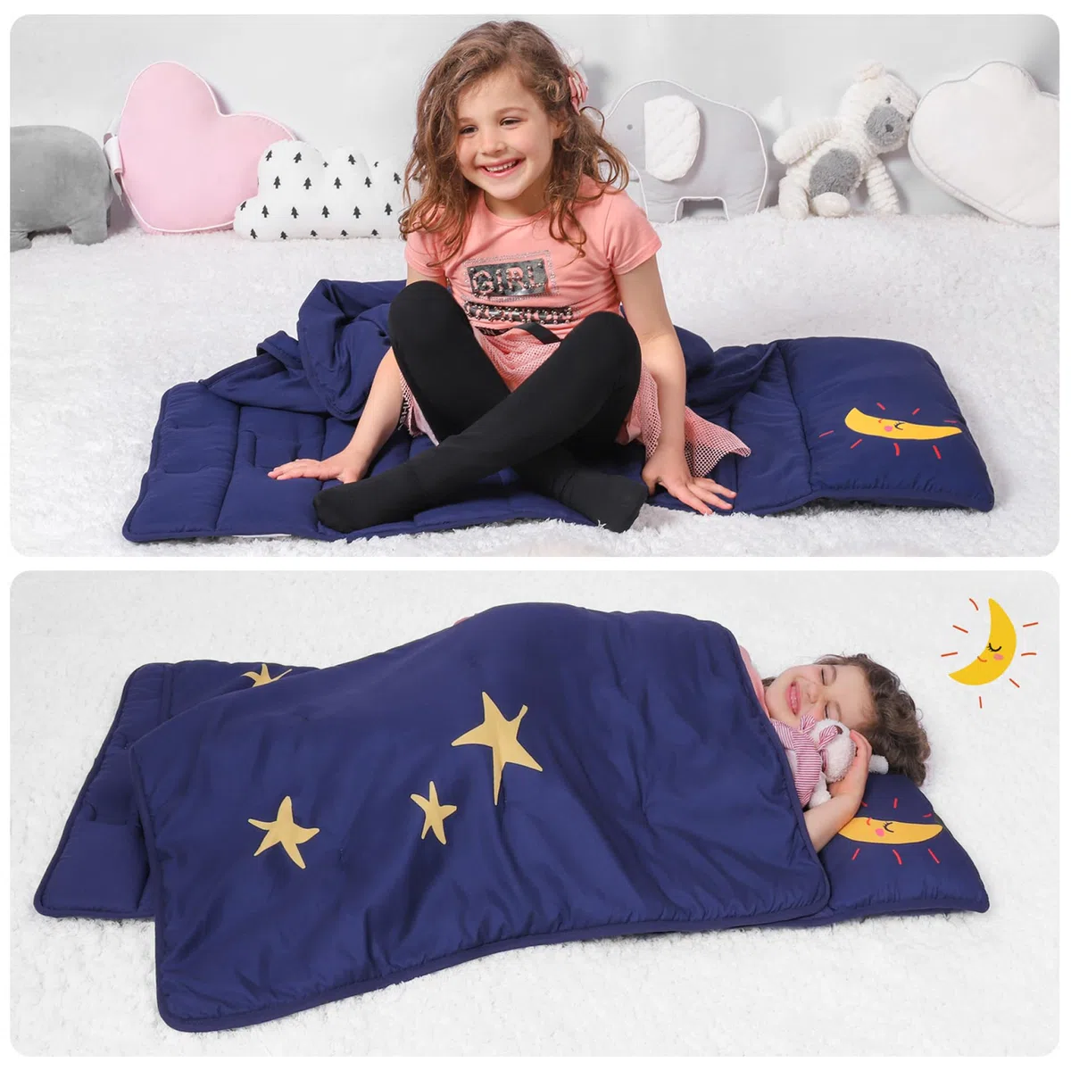 Nickerchenmatte 20x46 Zoll Faltbare Nickerchenmatte für Kleinkinder mit Kissenmattendecke tragbare Schlafsack Kinder mit Befestigungsgurten Nickerchenmatte für Kleinkinder für Kindergarten, Schlafsäc