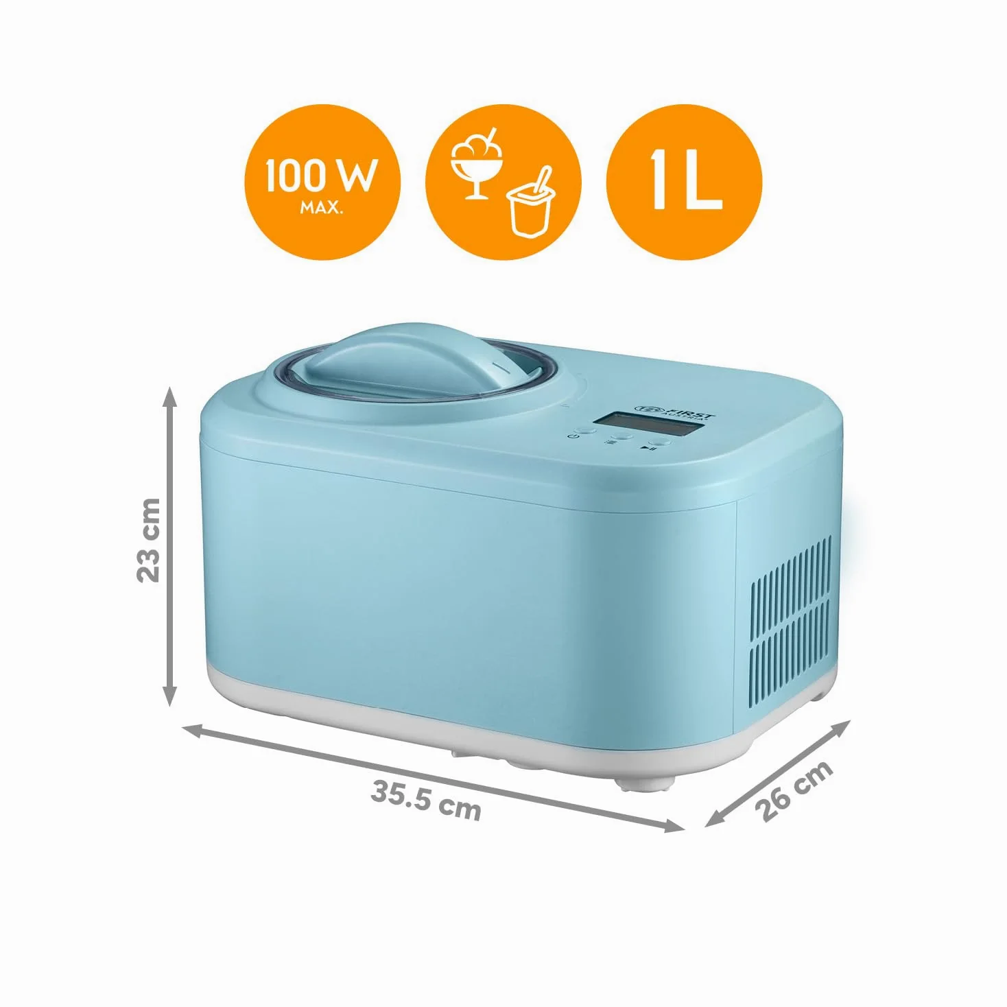 TZS First Austria - Eismaschine 1L mit Kompressor 3 in 1 - Ice Cream Maker 100W selbstkühlend für Frozen Joghurt, Sorbet & Eiscreme - Kleine Speiseeismaschine inkl. Messbecher & Spatel - Mint