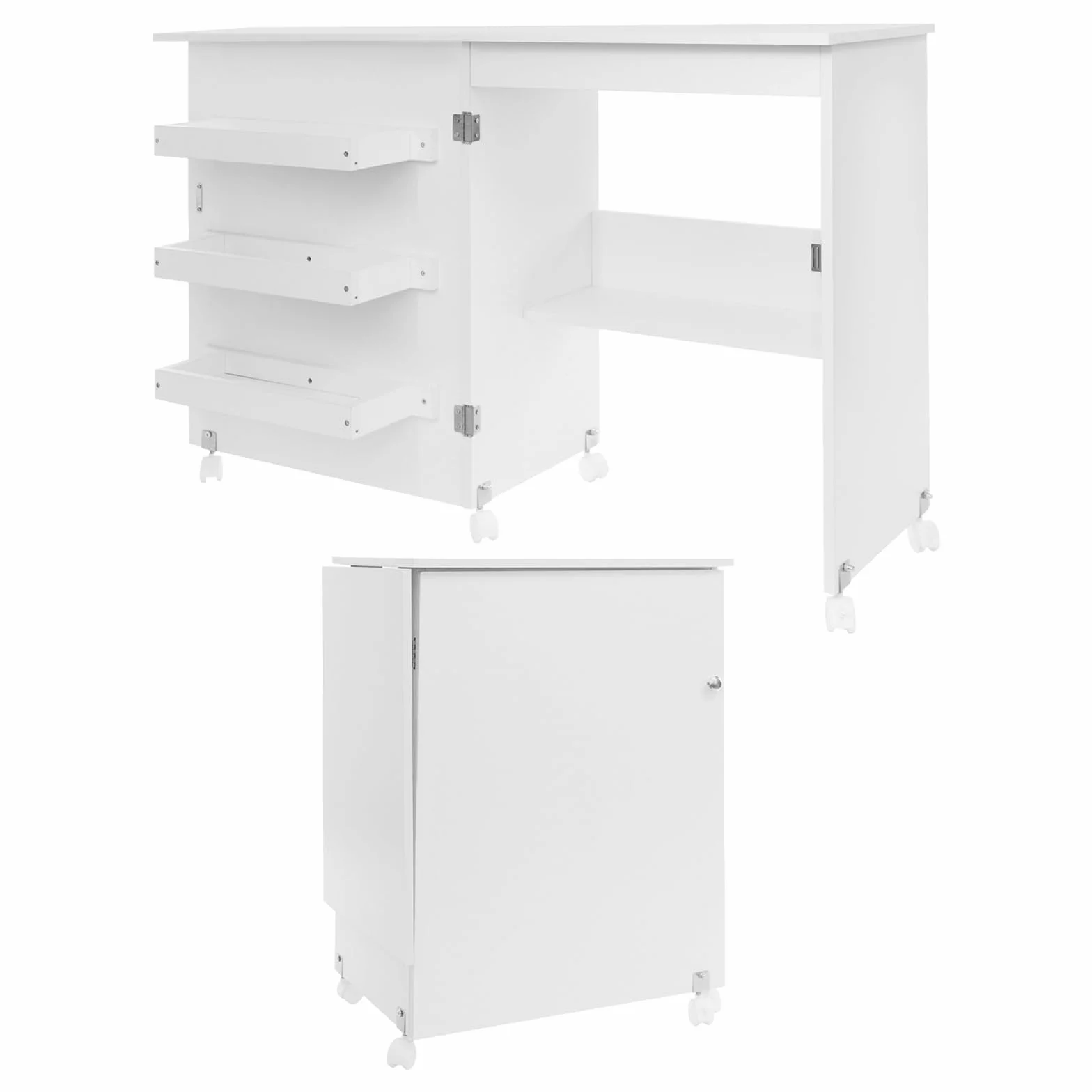 2in1 Klappbarer Nähmaschinentisch, Rollbarer Nähtisch, Nähschrank Schreibtisch, Faltbar Nähmaschinenschrank, Mehrzwecktisch mit 5 Rollen, für Studien und Workshops