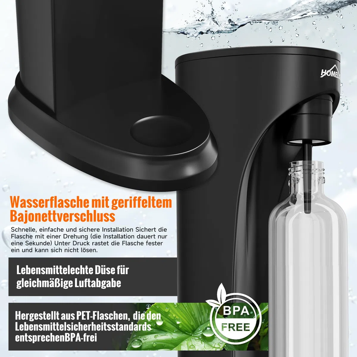 HOMELUX Wassersprudler,Sprudelwasser Maschine,Soda Maker,Wasser Sprudel GeräT,Water Carbonator (Schwarz-1)