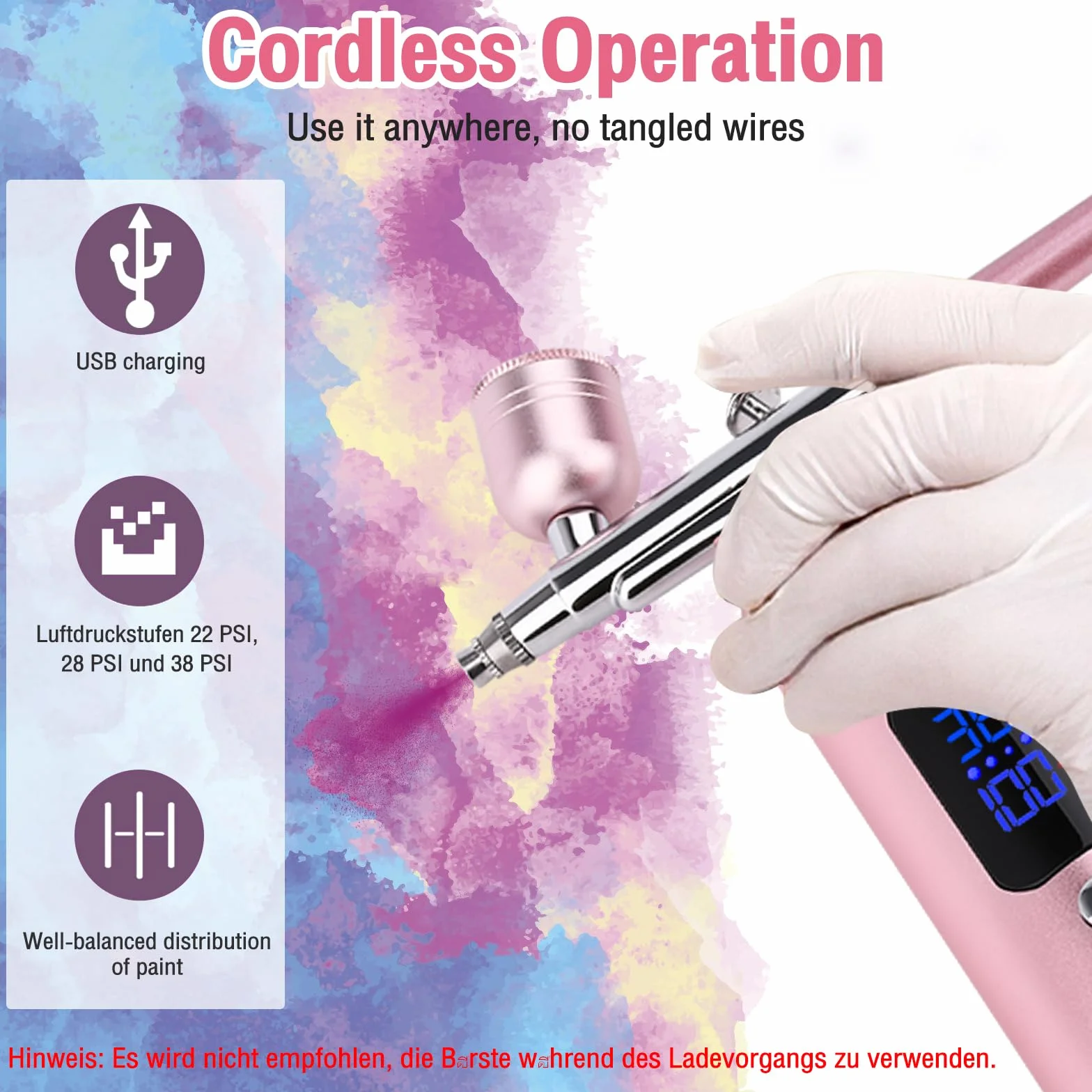 Daakro Airbrush Set, Spritzpistole mit Kompressor 38PSI Kabelloses Airbrush-Kit，Mini wiederaufladbare kosmetische Airbrush，Kuchendekoration, Nagelkunst, Tattoos, und Gesichtsbemalung