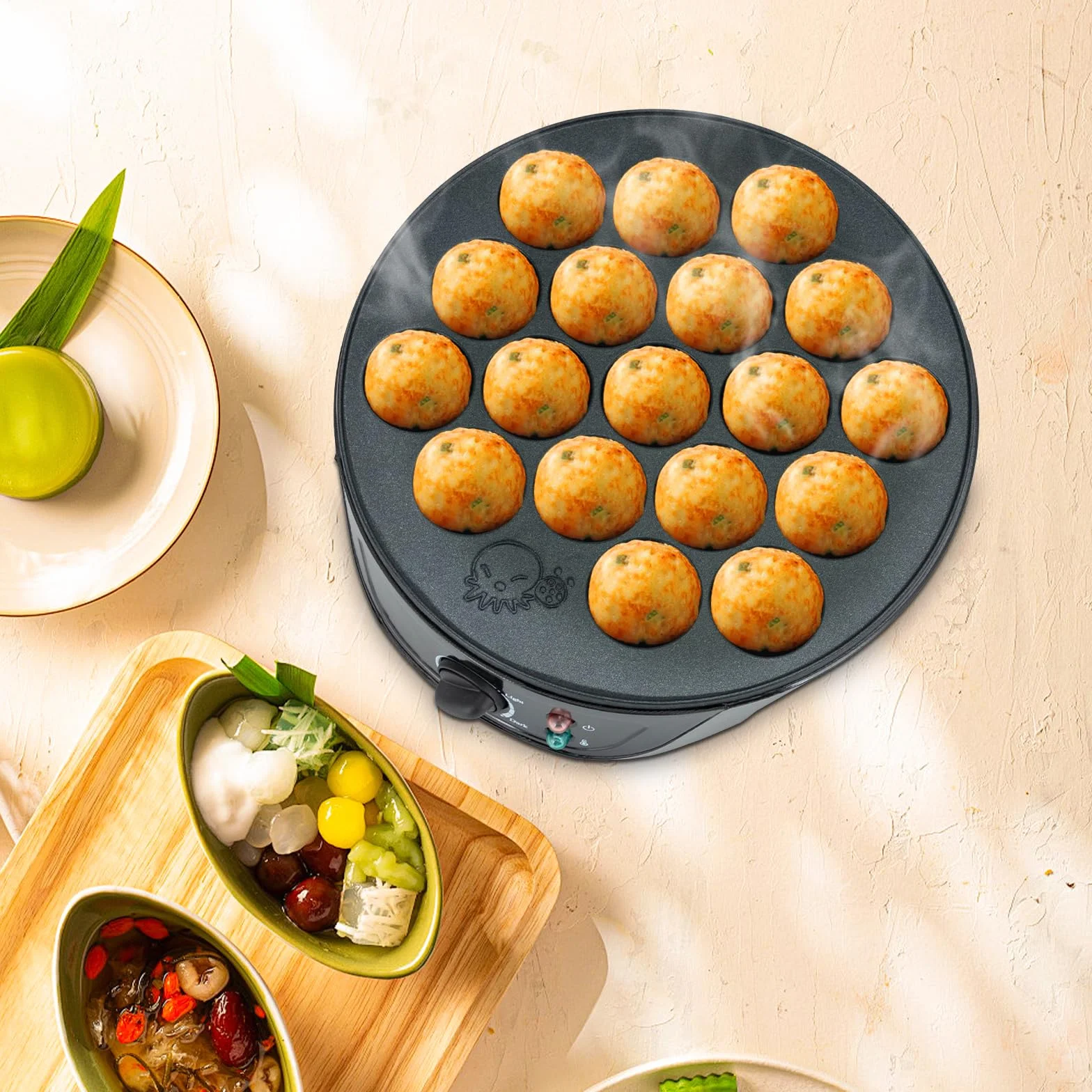 Takoyaki Elektrische Maschine 18-Loch für Takoyaki Bälle Takoyaki Grill Tablett kann Früchte Schokolade Eier Teig Würstchen Schwarz 750W