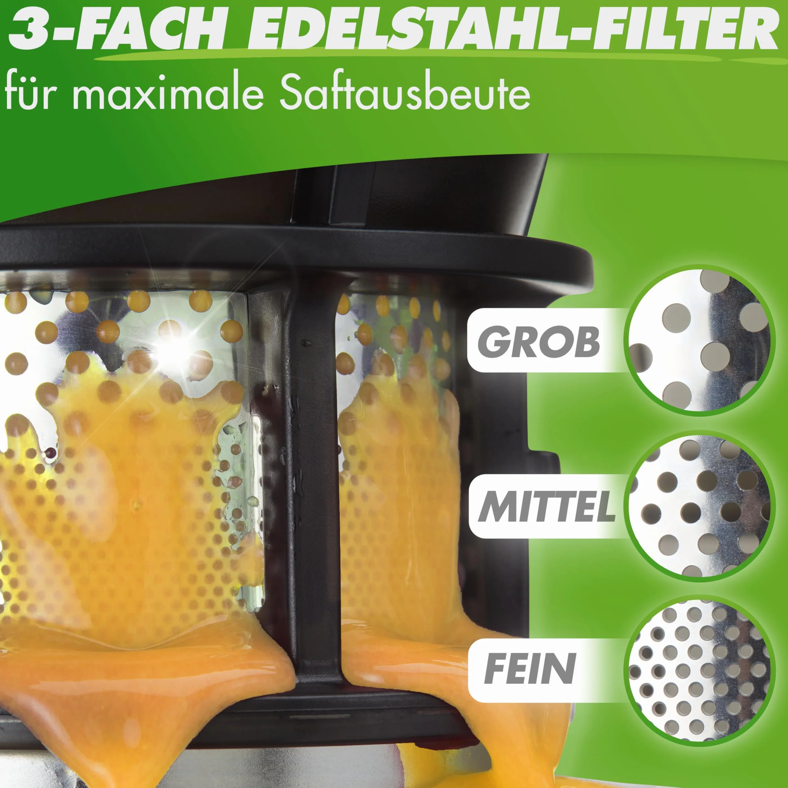 Nutrilovers Slow Juicer NUTRI-PRESS MAX Ganze Früchte entsaften Entsafter mit XXL 135 mm Öffnung, BPA-frei inkl. Saft-Flasche, Slow Juice Rezeptbuch
