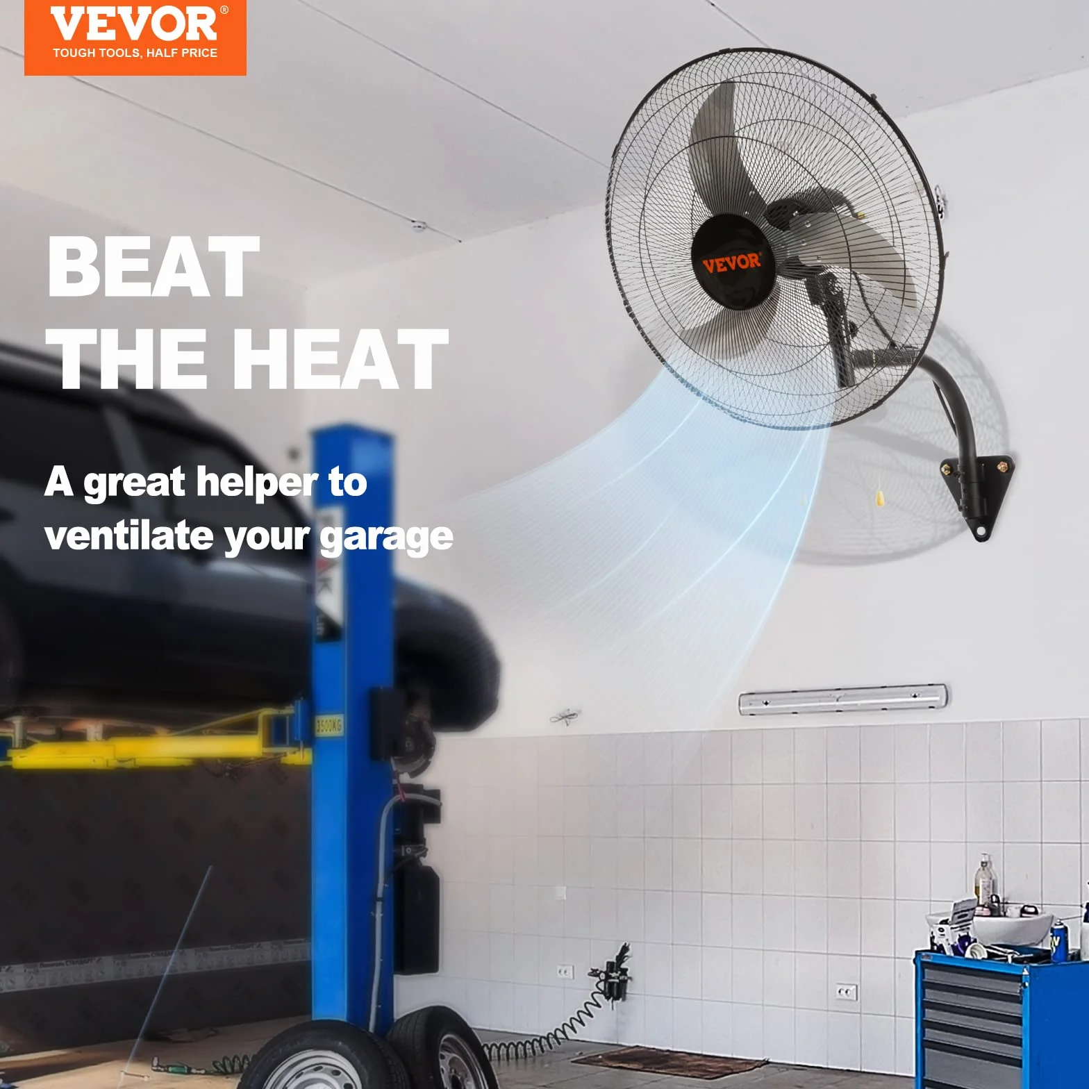 VEVOR Wandventilator, 49 cm oszillierender Ventilator, 4650 CFM, 3 Geschwindigkeiten, Schwarz