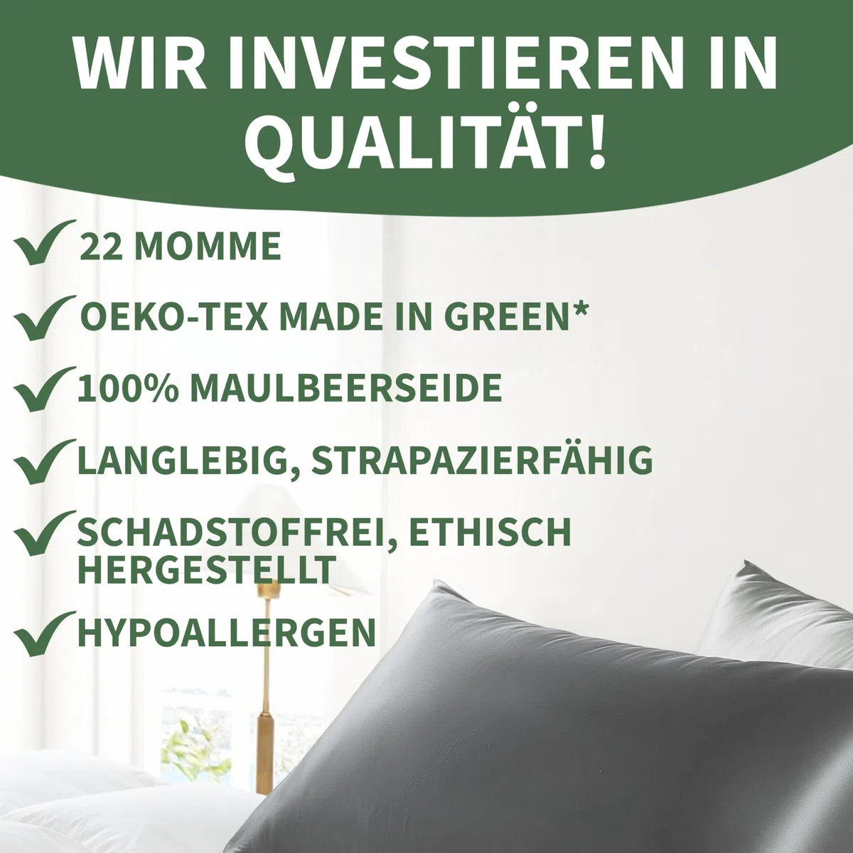Welldora Kissenbezug aus 100% Seide 40x80 | Hohes Gewicht: 22 Momme, ideal für Haut und Haar | Höchste Güteklasse 6A | Oeko-Tex zert. in der Schweiz | Seidenkissenbezug Silk Pillowcase Beigegold