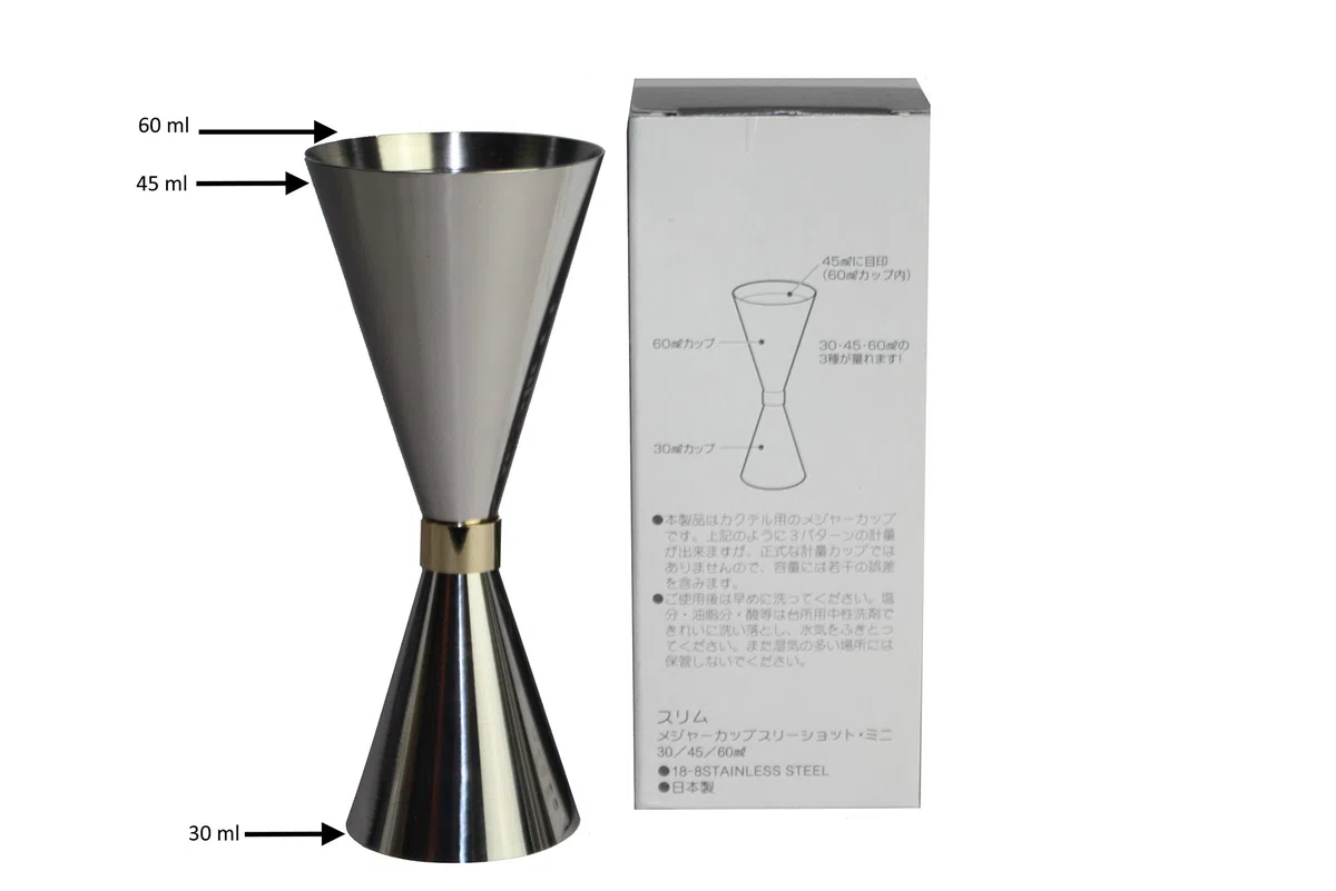 Mr Slim Jigger Cocktail-Dosierer für Alkohol, silberfarben, 30 - 60 ml, hergestellt in Japan (7 Farben und 3 Größen erhältlich)