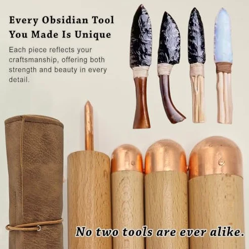 Flint Knapping Tool Kit für Steinzeit-Bastelarbeiten, inklusive Druckflocken und Kupfer-Boppern, ideal für Profis und Anfänger in Archäologie und Überlebensfähigkeiten