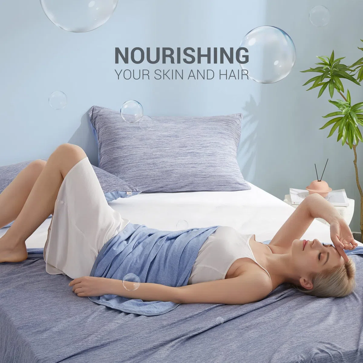 Marchpower Kühldecke 229 x 274cm, leichte Sommerdecke mit Japanische Arc-Chill Q-Max>0.5 Kühlfasern, Nimmt Körperwärme auf, 2 in 1 doppelseitig Kinderdecke Wohndecke Sofadecke Reisedecke - Blau