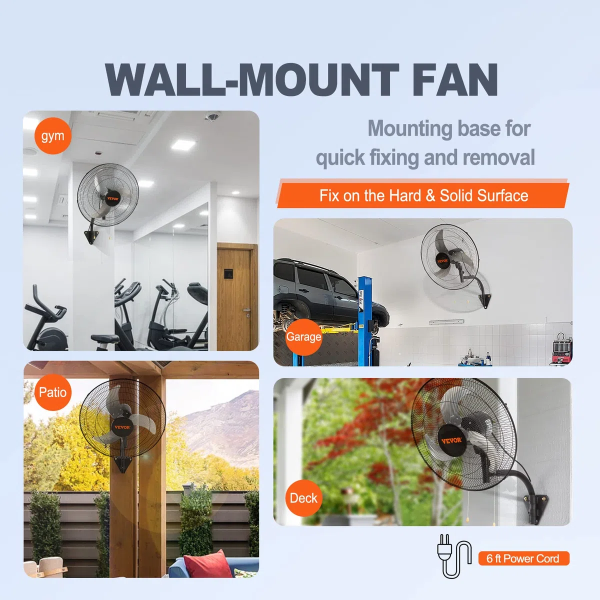 VEVOR Wandventilator, 49 cm oszillierender Ventilator, 4650 CFM, 3 Geschwindigkeiten, Schwarz