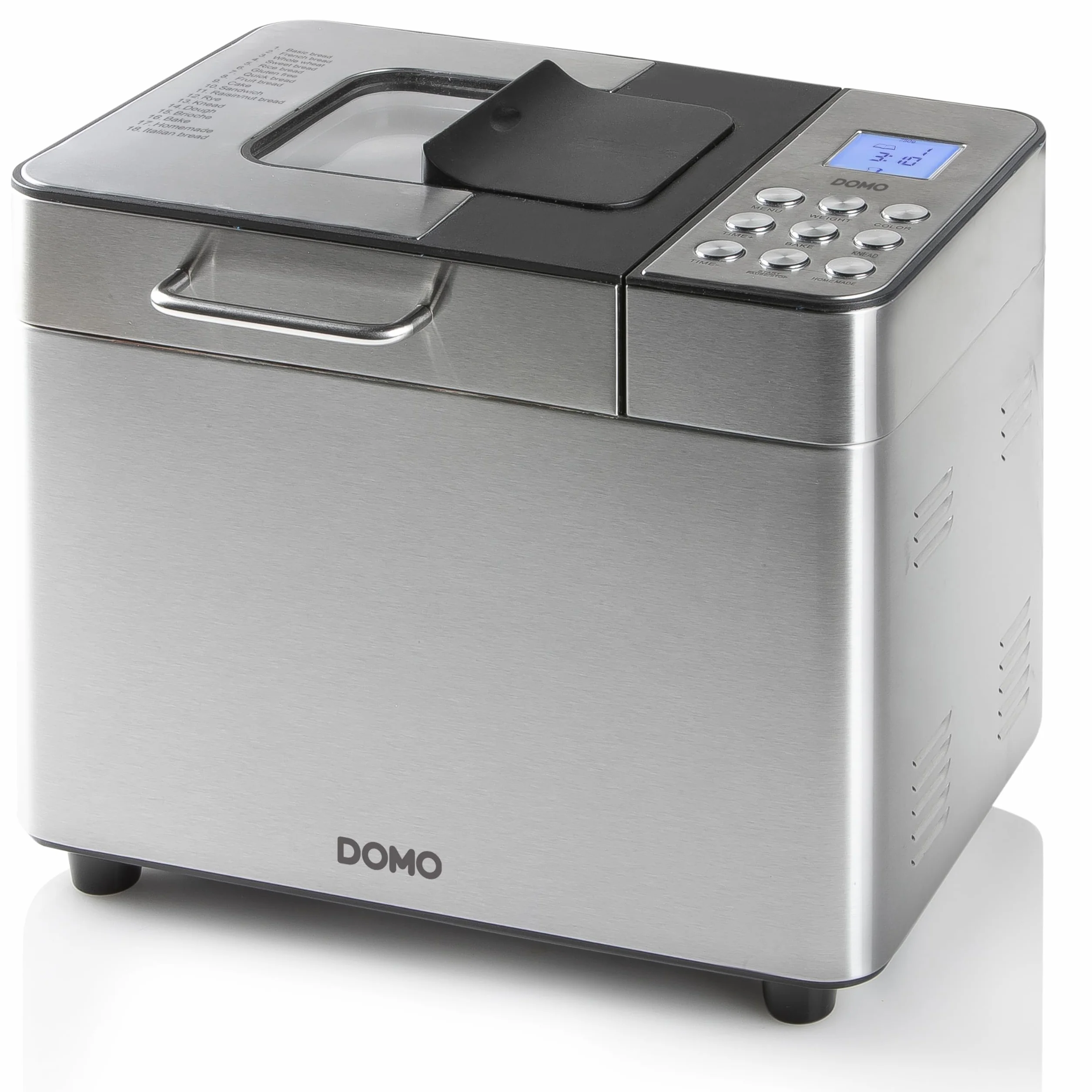 DOMO B3971 Brotbackautomat 500-750-1000gr - 18 Programme - inkl. Dispenser und glutenfreiem Programm Edelstahl