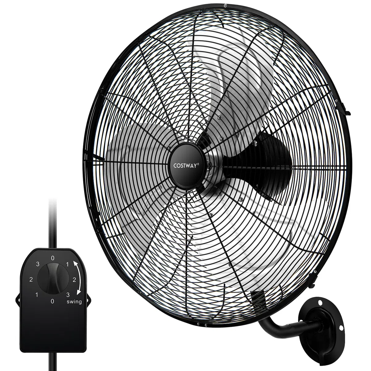 COSTWAY Industrieller Wandventilator 56cm, 85° Oszillation, 3 Geschwindigkeitsstufen, Schwarz