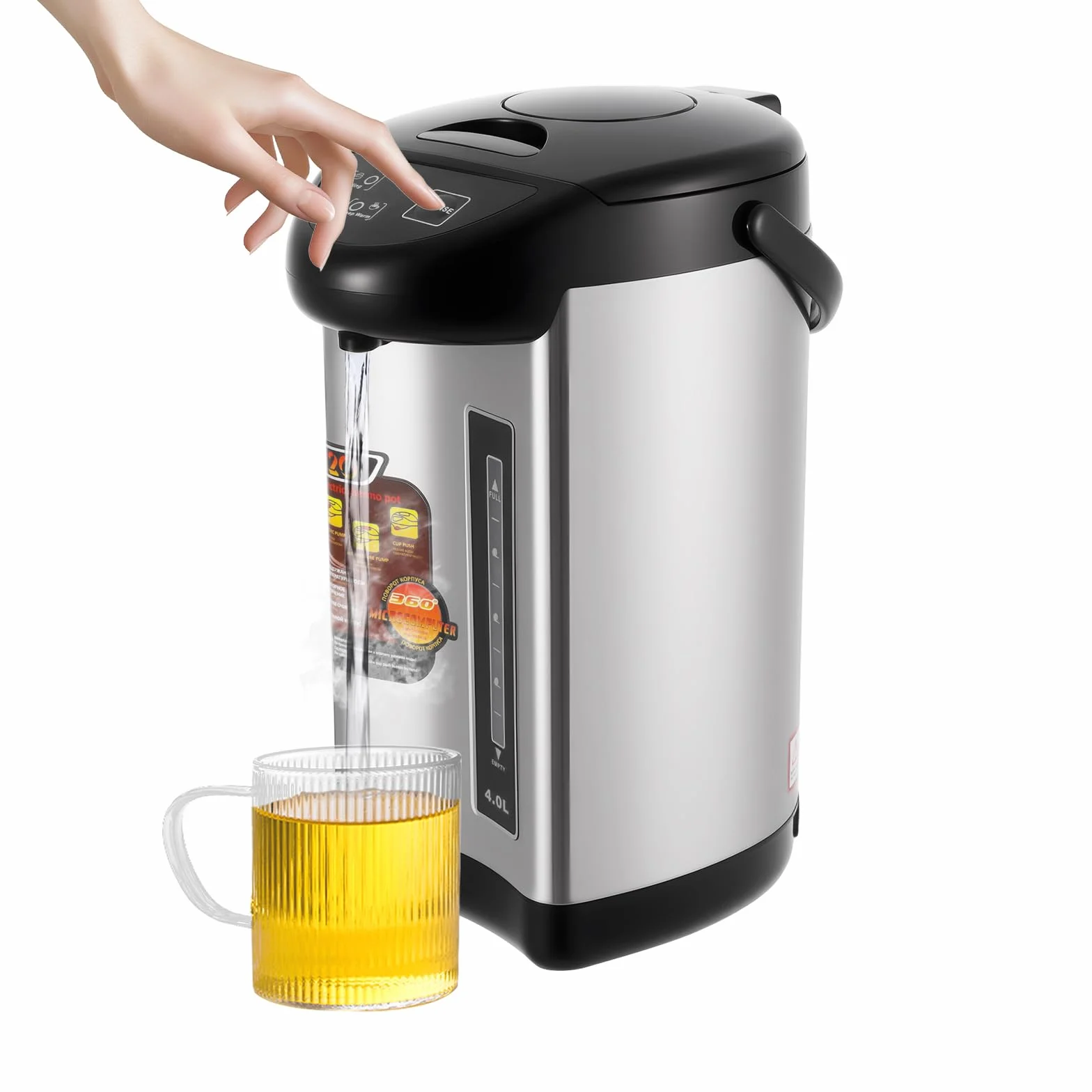 4L Heißwasserspender 750W Elektrischer Wasserkocher Edelstahl Thermopot-ähnlicher Heißgetränkeautomat Glühweinkocher drei Ausgabemethoden für Haus, Schule, Büro, Hotel (Schwarz)