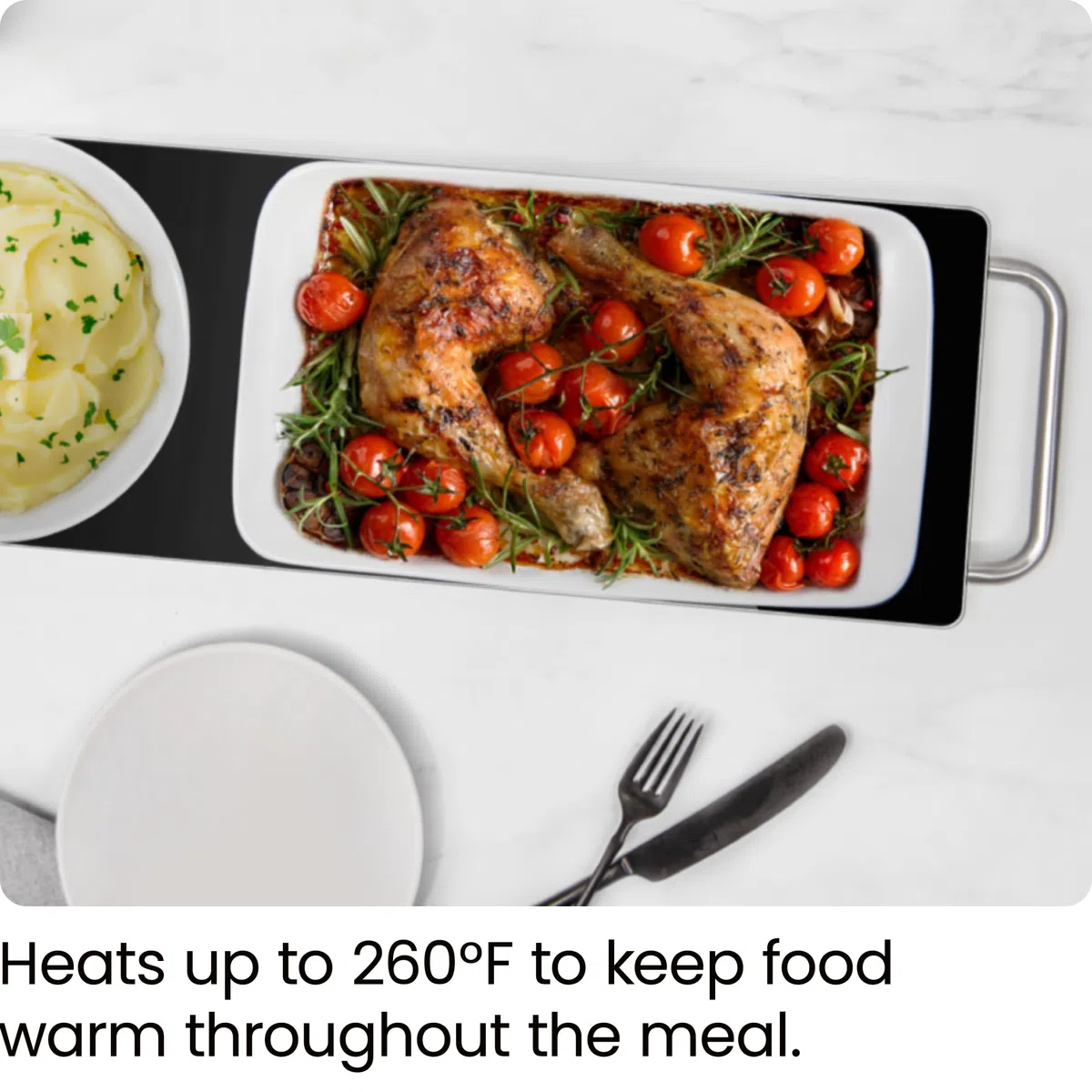 Chefman Lange elektrische Warmhalteplatte Heizelement, Essen für Partys zubereiten, Edelstahlrahmen & Oberfläche aus gehärtetem Glas, Buffet zu Hause, für Tabletts & Geschirr, Cool-Touch-Griffe,