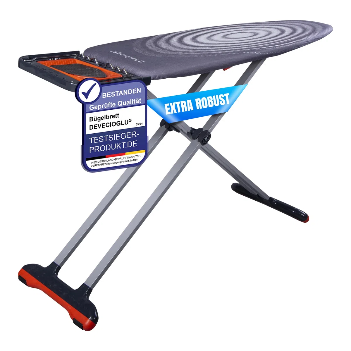 DEVECIOĞLU Bügelbrett 127x46cm - XL Bügeltisch für Dampfbügelstation, Bügelbrett Groß, klappbarer Bügeltisch, höhenverstellbar, Ironing Board, (MM123)