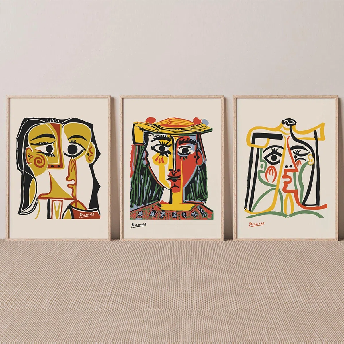 SDVIB Picasso-Poster mit abstrakten Figuren, neutraler Ton, Mädchengesicht, Wandkunst, Bild, Drucke, Leinwandgemälde, Wohnzimmer, Heimdekoration, 40 x 60 cm, 3 Stück, rahmenlos