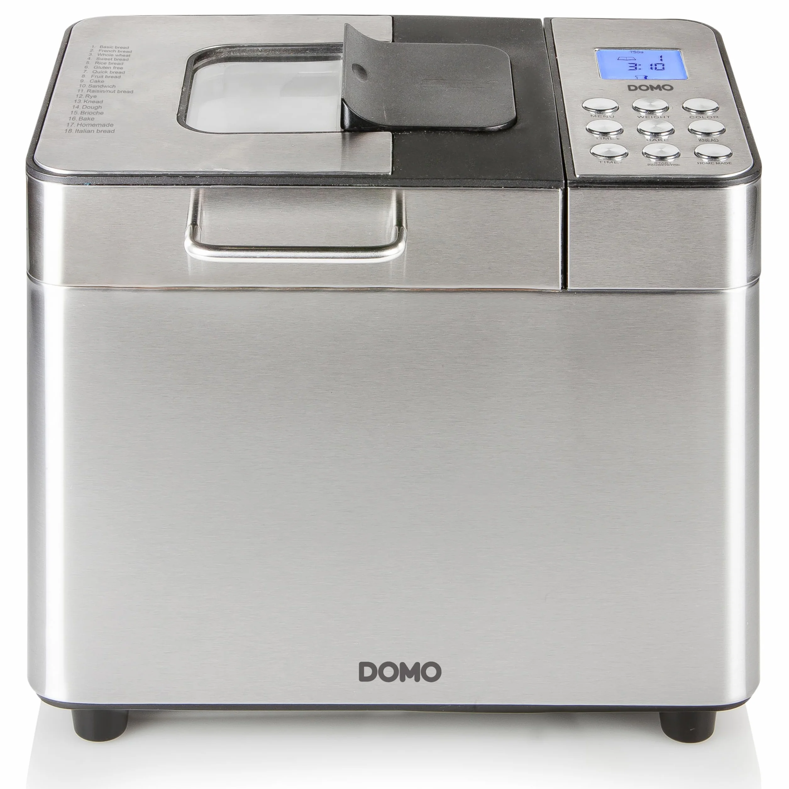 DOMO B3971 Brotbackautomat 500-750-1000gr - 18 Programme - inkl. Dispenser und glutenfreiem Programm Edelstahl