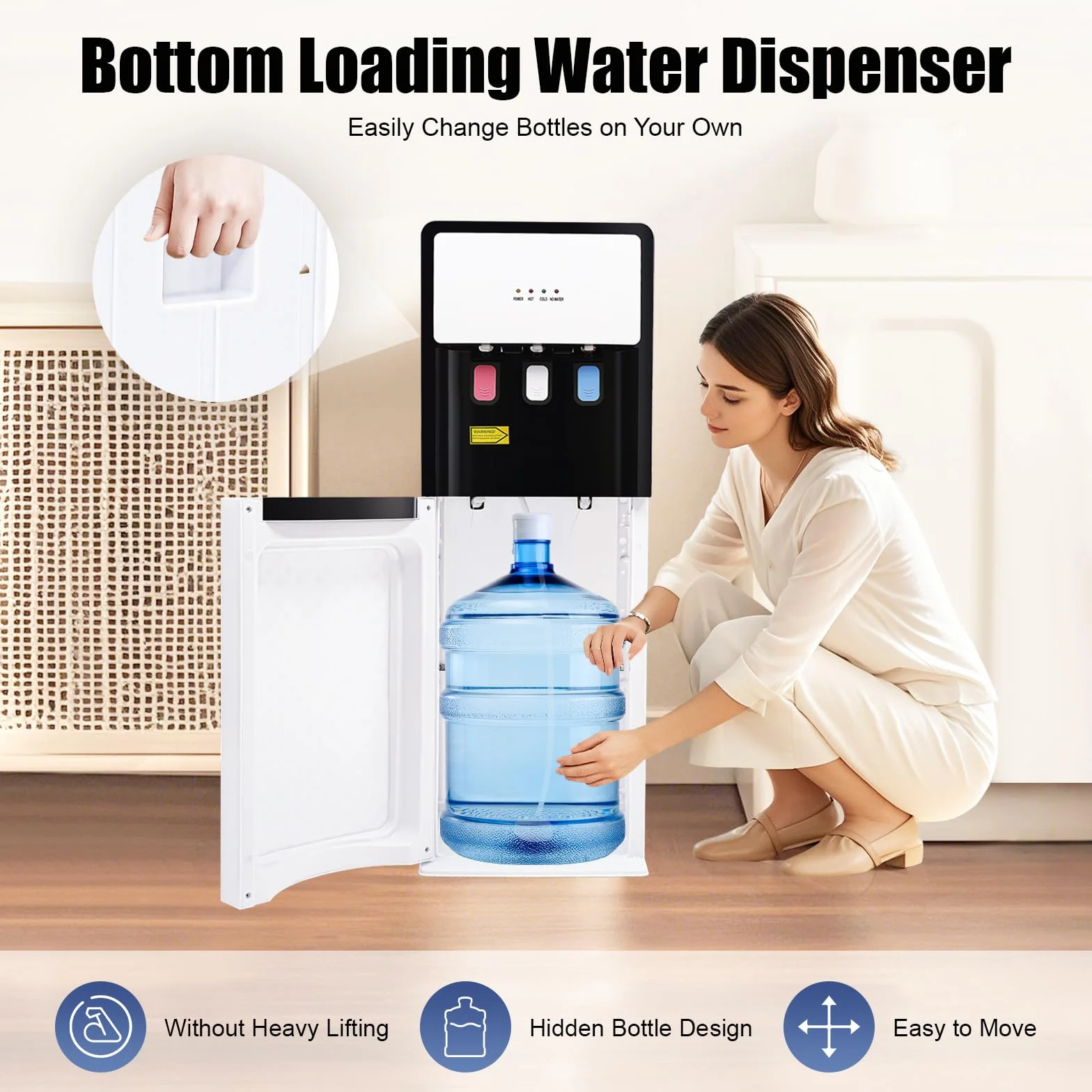 500W Stehender Wasserspender Bodenstehender Wasserspender Kalt Heiß Doppelfunktion Elektrisch Heißwasserspender DREI Temperaturoptionen mit Indikator für Büro, Häuser, Küchen