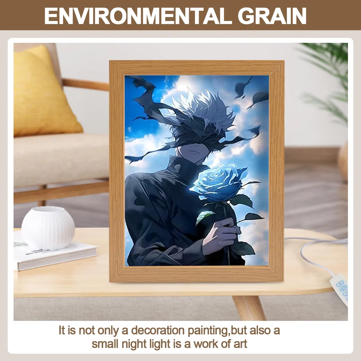 Forhome Jujutsu Kaisen Beleuchtete Gemälde,LED Wandkunst Dekor,Beleuchtete Gemälde,USB-betrieben,LED Glowing Photo Frame,LED Desktop-Rahmen für Heimdekoration (B)