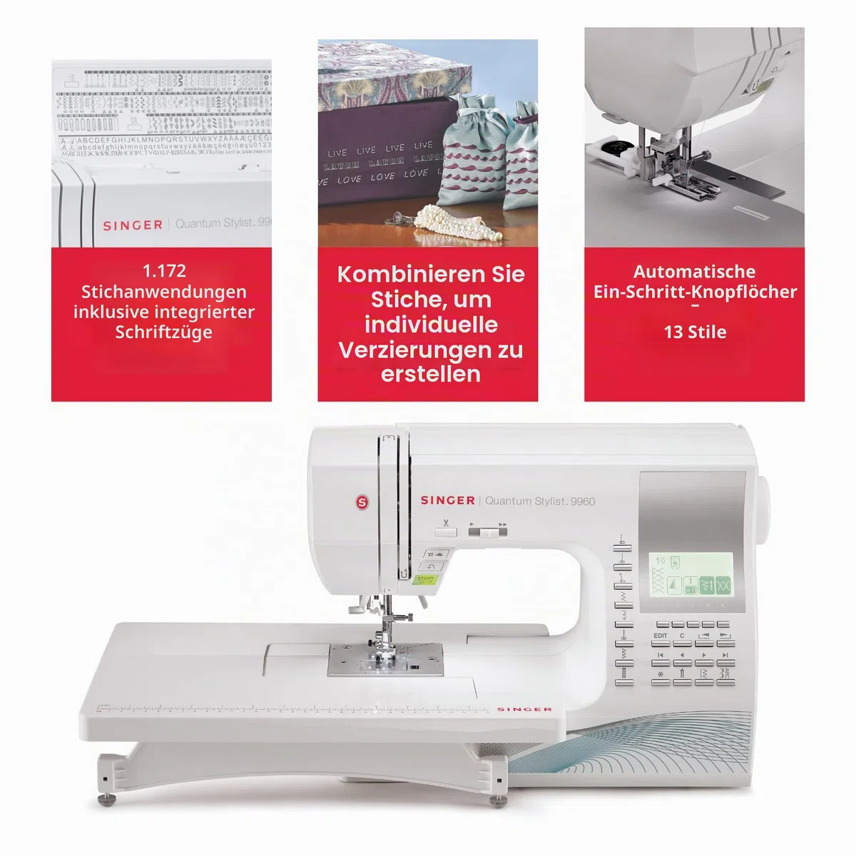 SINGER 9960 N?h- und Quiltmaschine mit Zubeh?r-Set, Anschiebetisch, 600 Stiche, elektronischer Auto-Pilotmodus