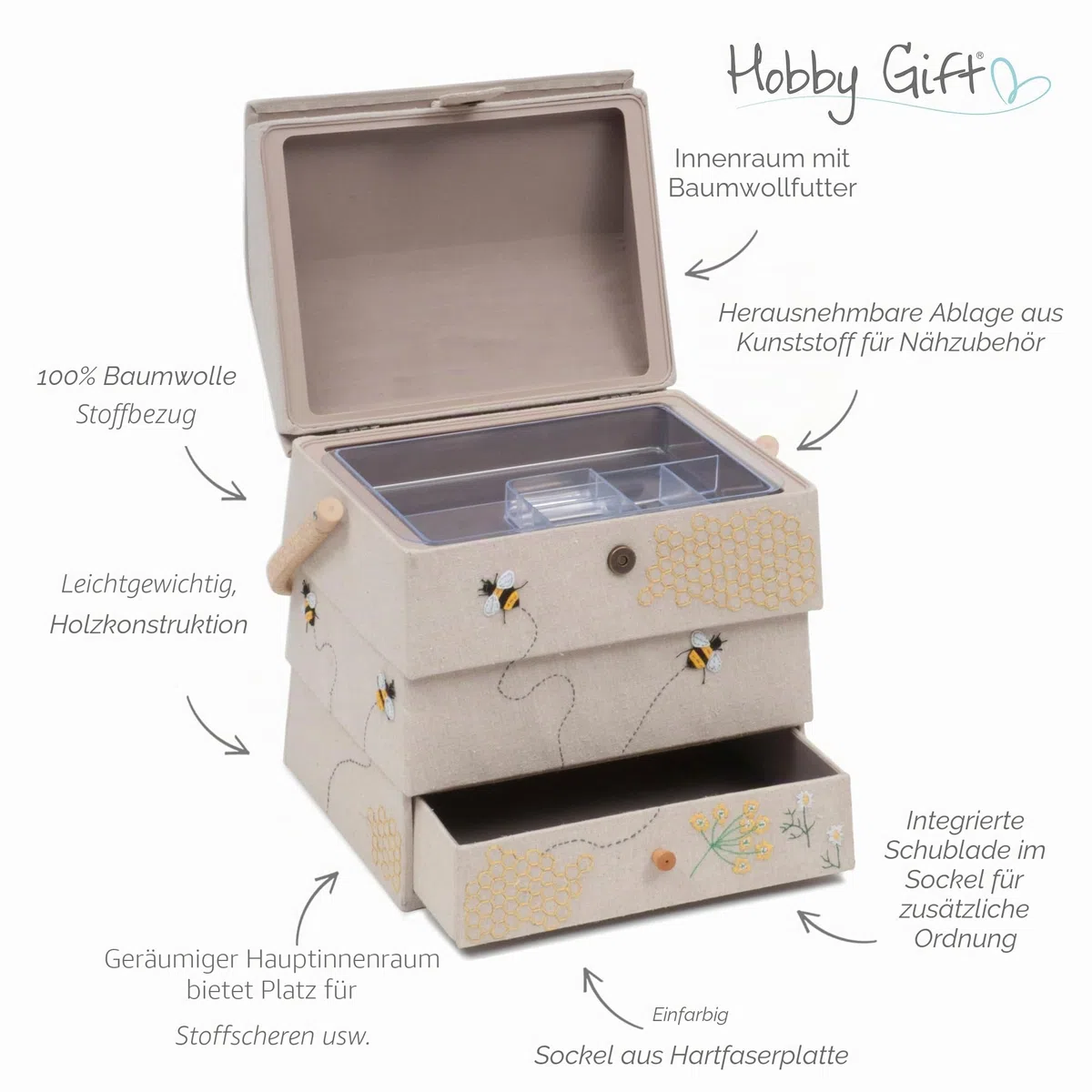Hobby Gift Neuheit Nähhandwerk Hobby Aufbewahrungsbox, Bienenstock, 24 x 29 x 29.5cm