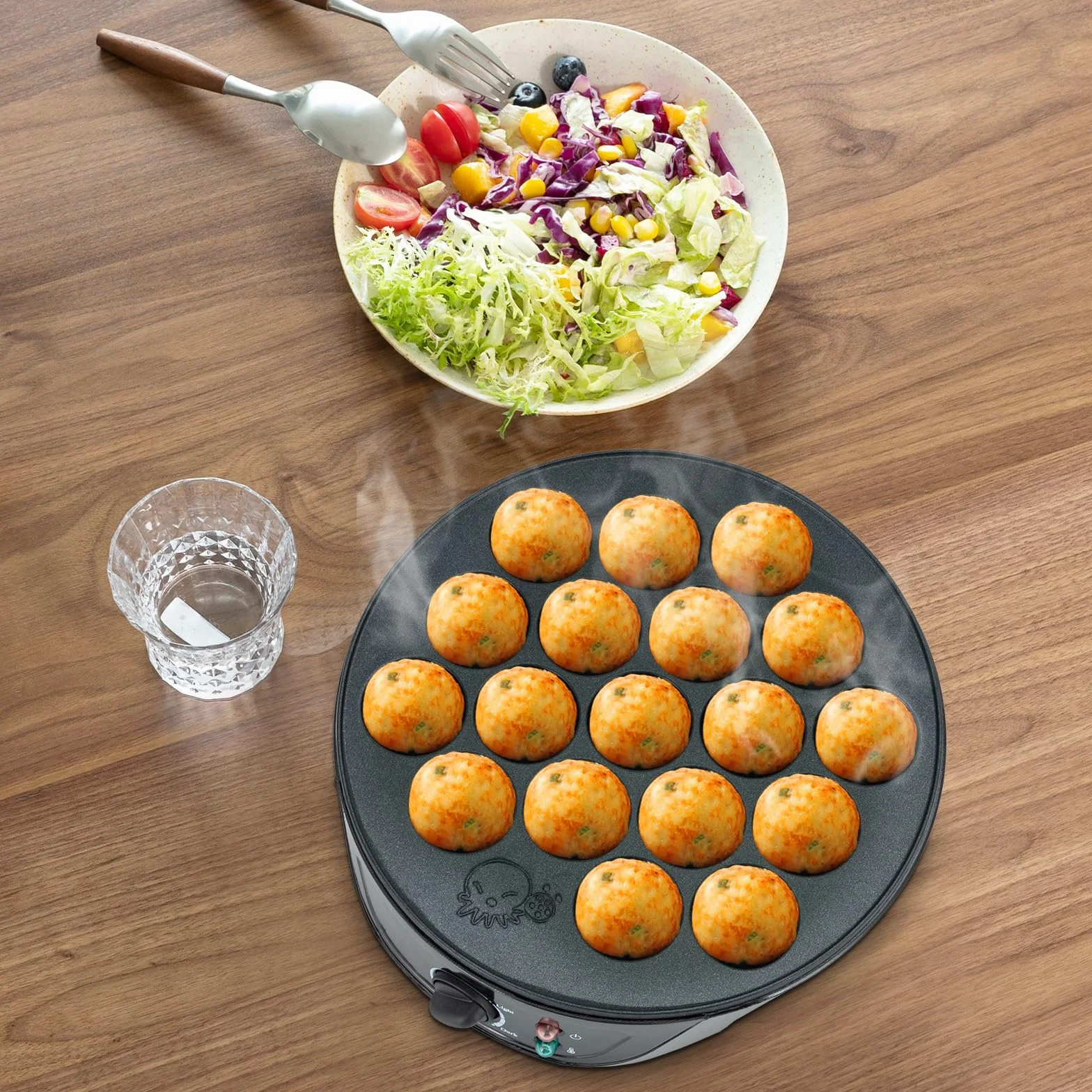 Takoyaki Elektrische Maschine 18-Loch für Takoyaki Bälle Takoyaki Grill Tablett kann Früchte Schokolade Eier Teig Würstchen Schwarz 750W