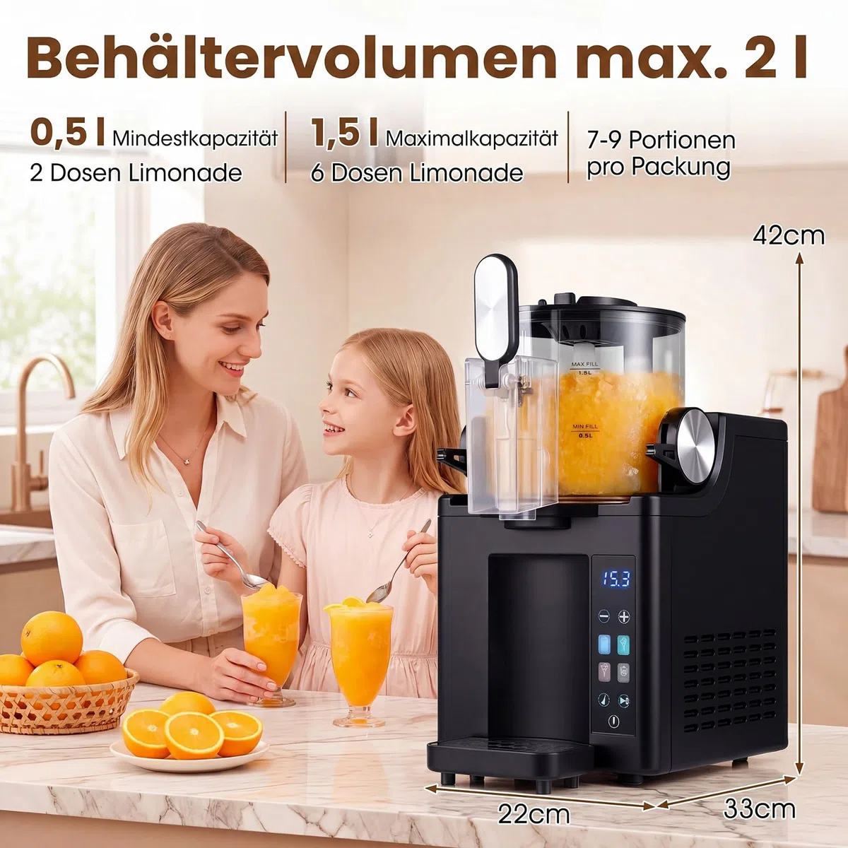 COSTWAY 1,5L Slush Maschine, kein Eis erforderlich | Slusheis Eismaschine mit LED Touch Steuerung, 4 Modi & Selbstreinigung, für Slush, Softeis, Frappés & Frozen Cocktails