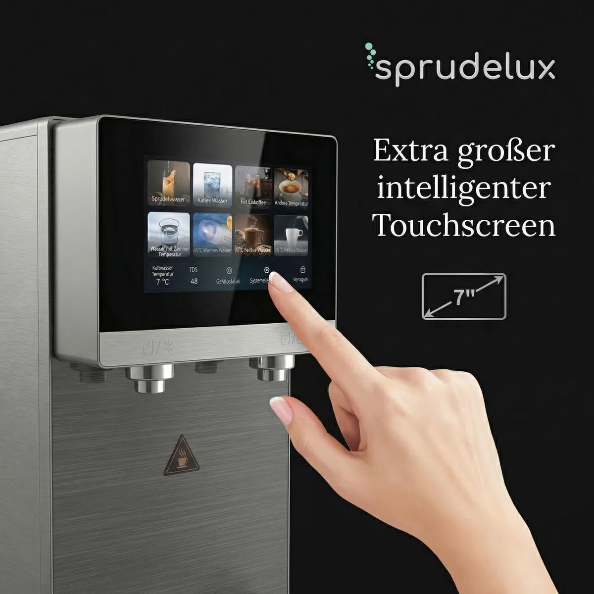 PRO Touch Umkehrosmoseanlage mit Sprudel – Osmoseanlage Trinkwasser mit Sprudel, Wasserfilter System 5in1 (Heiß, Kalt, Still, Sprudel) mit UV, Touchdisplay, Festwasseranschluss & Tank, RO