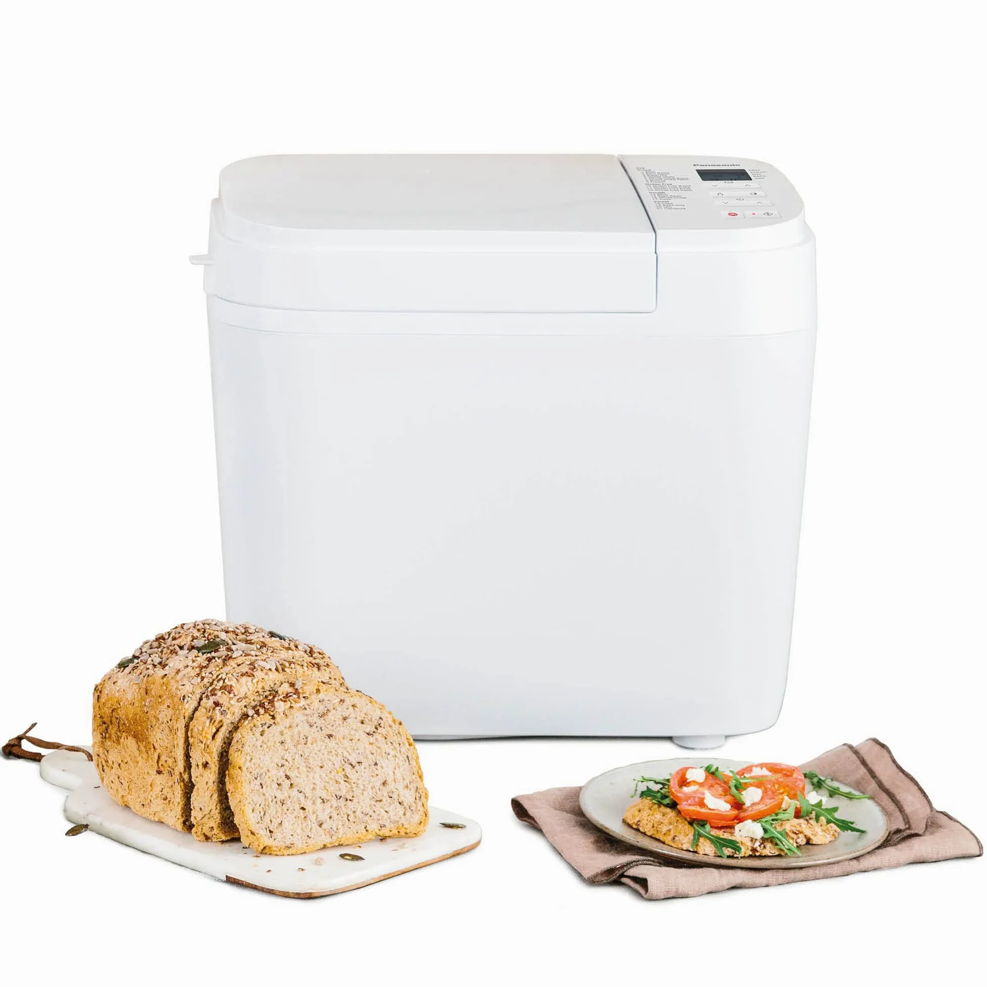 Panasonic SD-B2510W Vollautomatischer Brotbackautomat, 4 glutenfreie Programme, horizontales Design, 21 automatische Programme, 2 Temperatursensoren, 13 Stunden Zeitvorwahl, LCD-Display, Weiß