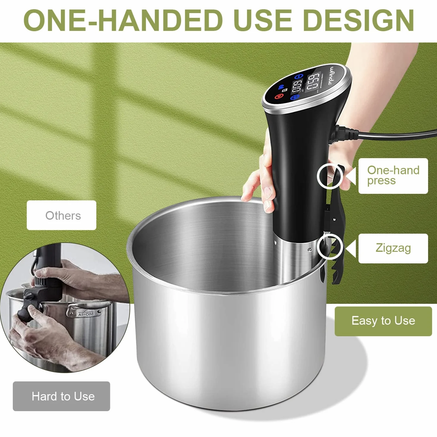 Sous Vide, Wancle Sous Vide Garer Stick 1100W IPX7 Wasserdicht Präzisionskochtopf Immersion Zirkulator Mit Reservierungsfunktion, einfach zu speichern
