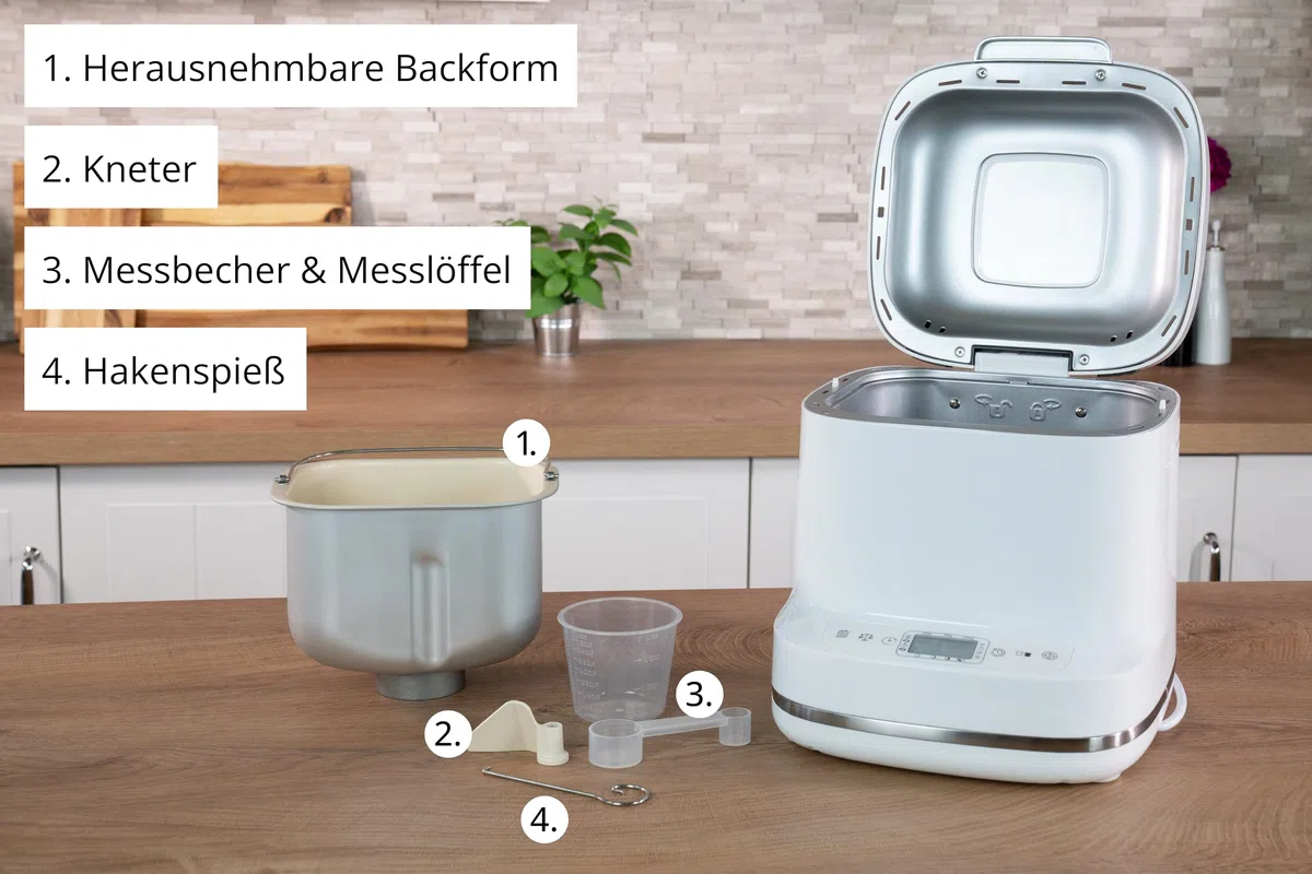 Unold Backmeister Bernd 68120, bis 1000 g Gewicht, 19 Programme, individuelles Programm, Zeitvorwahl, Antihaftbeschichtet, LCD-Display, entnehmbare Backform, 550 Watt, Weiß