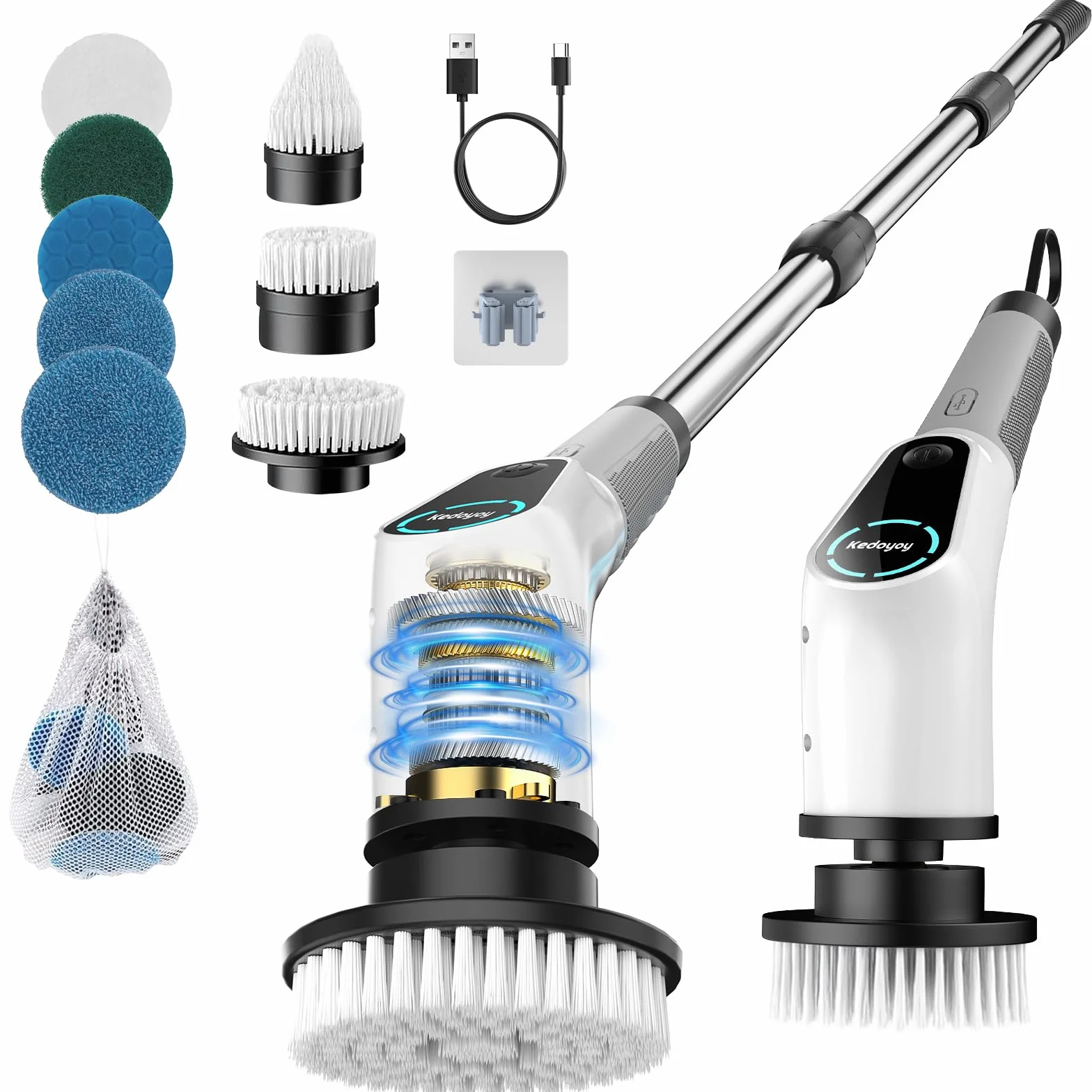 Elektrische Reinigungsbürste, 8 in 1 Electric Cleaning Brush mit austauschbaren Bohrbürstenköpfen, Wanne mopSet, Elektrische Putzbürste mit Verstellbarem Griff für Bad Küche Auto Fußboden