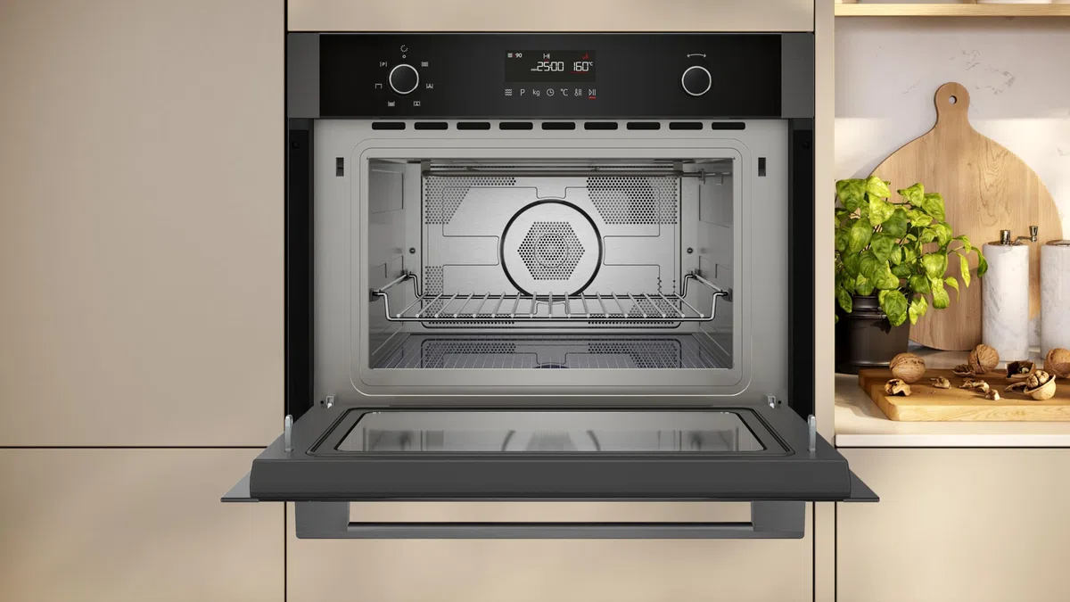 Neff N 50, C1AMG84G1, Einbau Mikrowelle mit Heißluft 60 x 45 cm, Easy Clean für schnelle Reinigung, LCD Display, 1-Touch Buttons, Automatikprogramme, Grill, Graphite-Grey