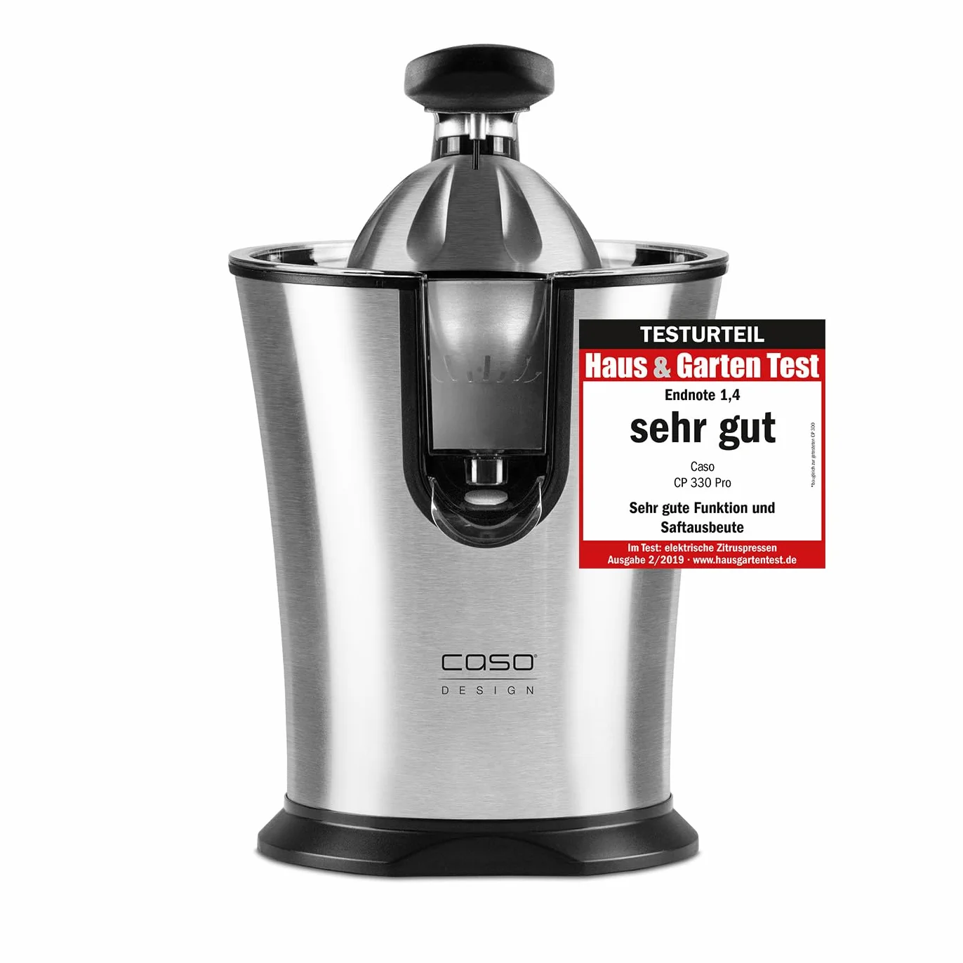 Caso Juicer CP 330 Pro, Testurteil: Sehr Gut, elektrische Zitruspresse mit Universal-Edelstahlkegel, 160 Watt, BPA-Frei, Einzelteile spülmaschinengeeignet